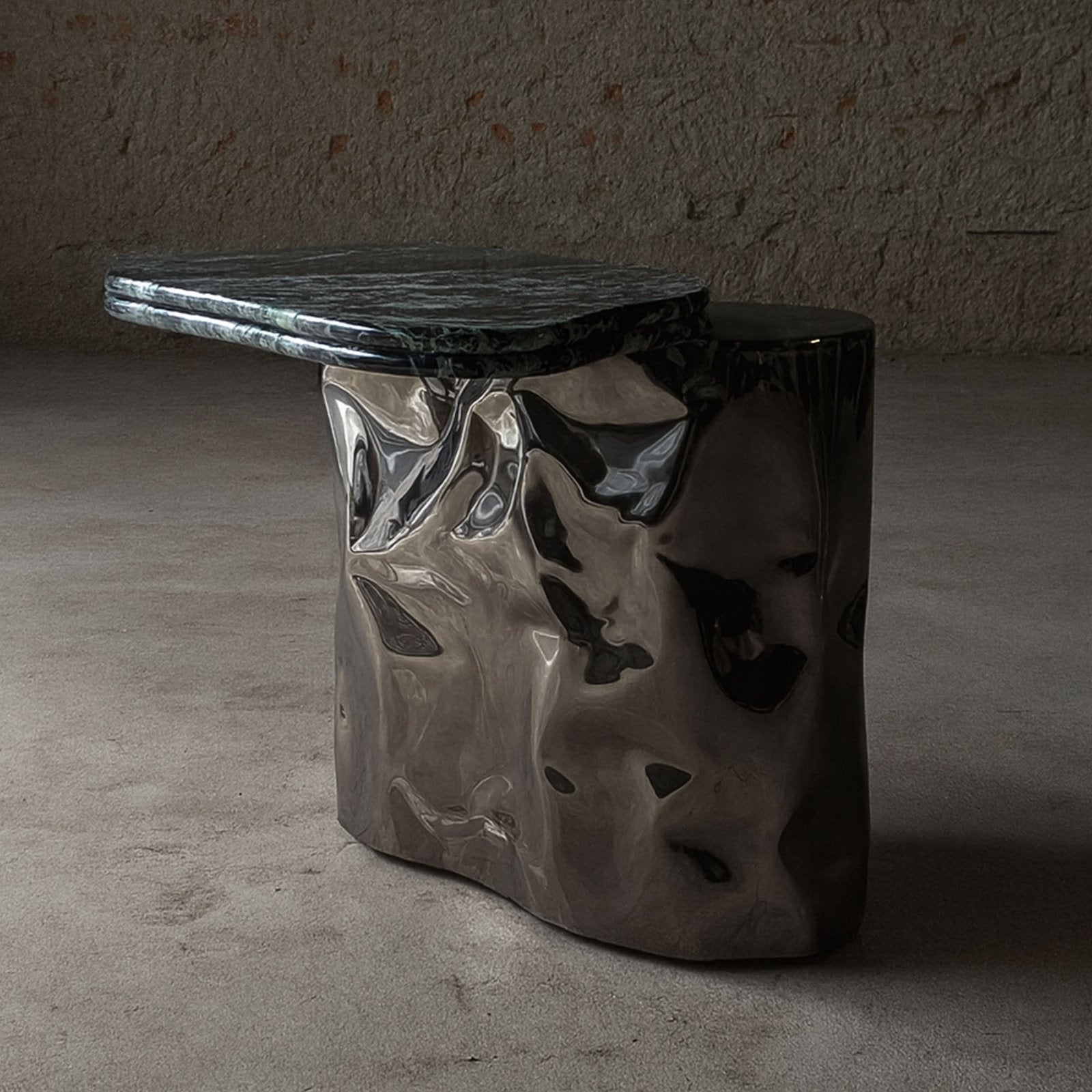 Steel and Stone Side Table - Colgada Series by Nitush Aroosh — side angle