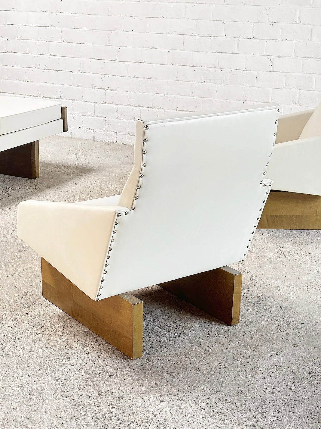 French Modernist Sofa Set In White Leather, 1950's