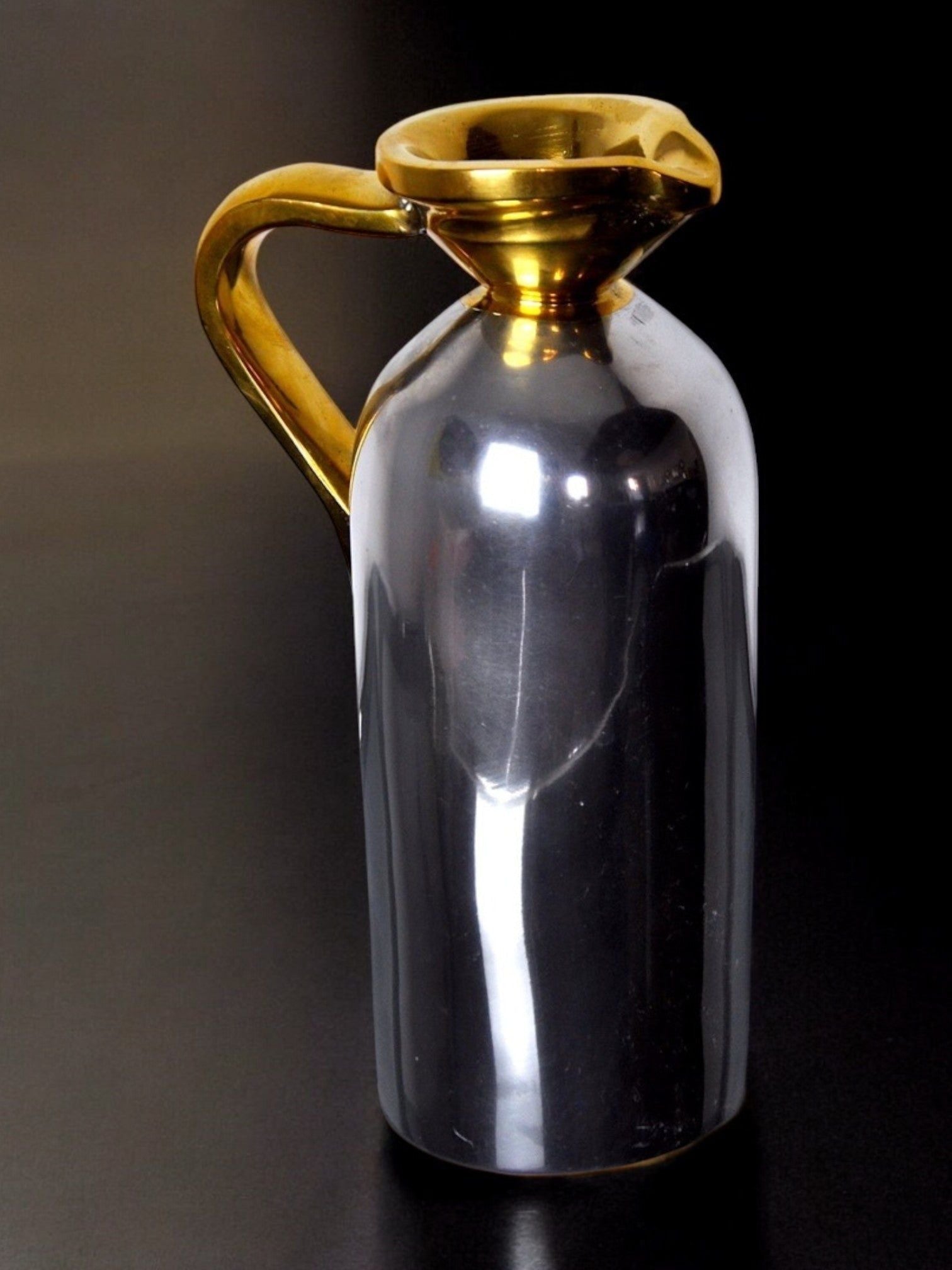 Brutalist Pitcher by David Marshall, 1980s, Spain | The Oblist — polished metal, gold handle