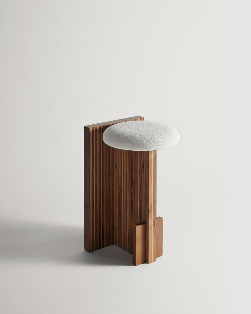 Arquivo Counter Stool by Rosana Sousa | The Oblist — wood and upholstered seat