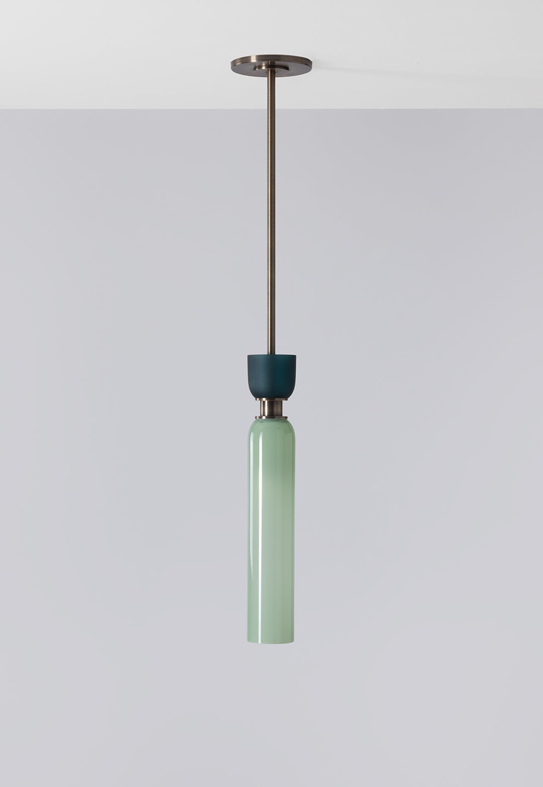 SkLO + Avroko Union Small Pendant - Light Beige/Olivin Frosted glass, Antique Brass finish — lifestyle setting