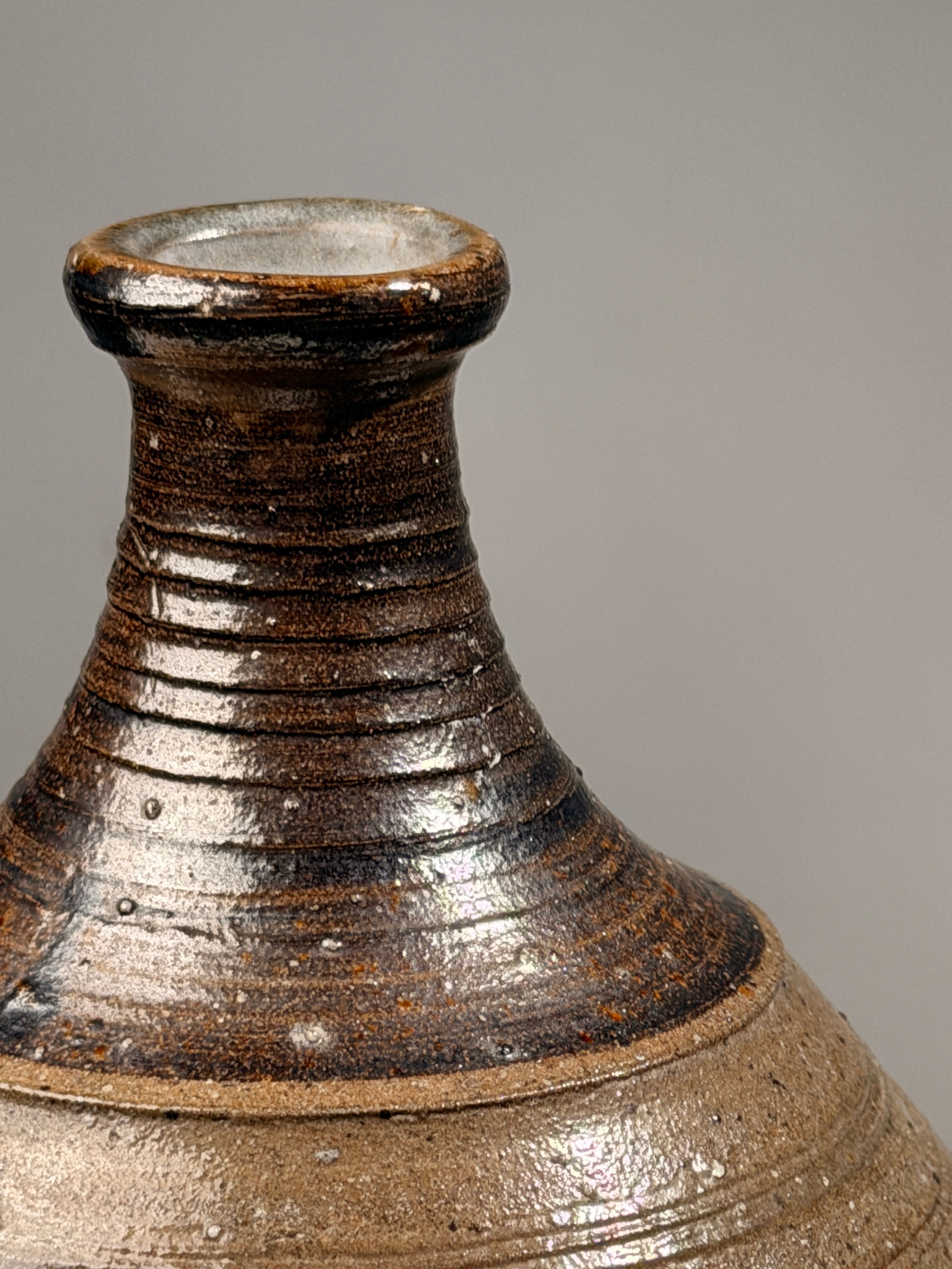 Rare stoneware soliflore vase by Jean Linard, dated 1970 — side angle