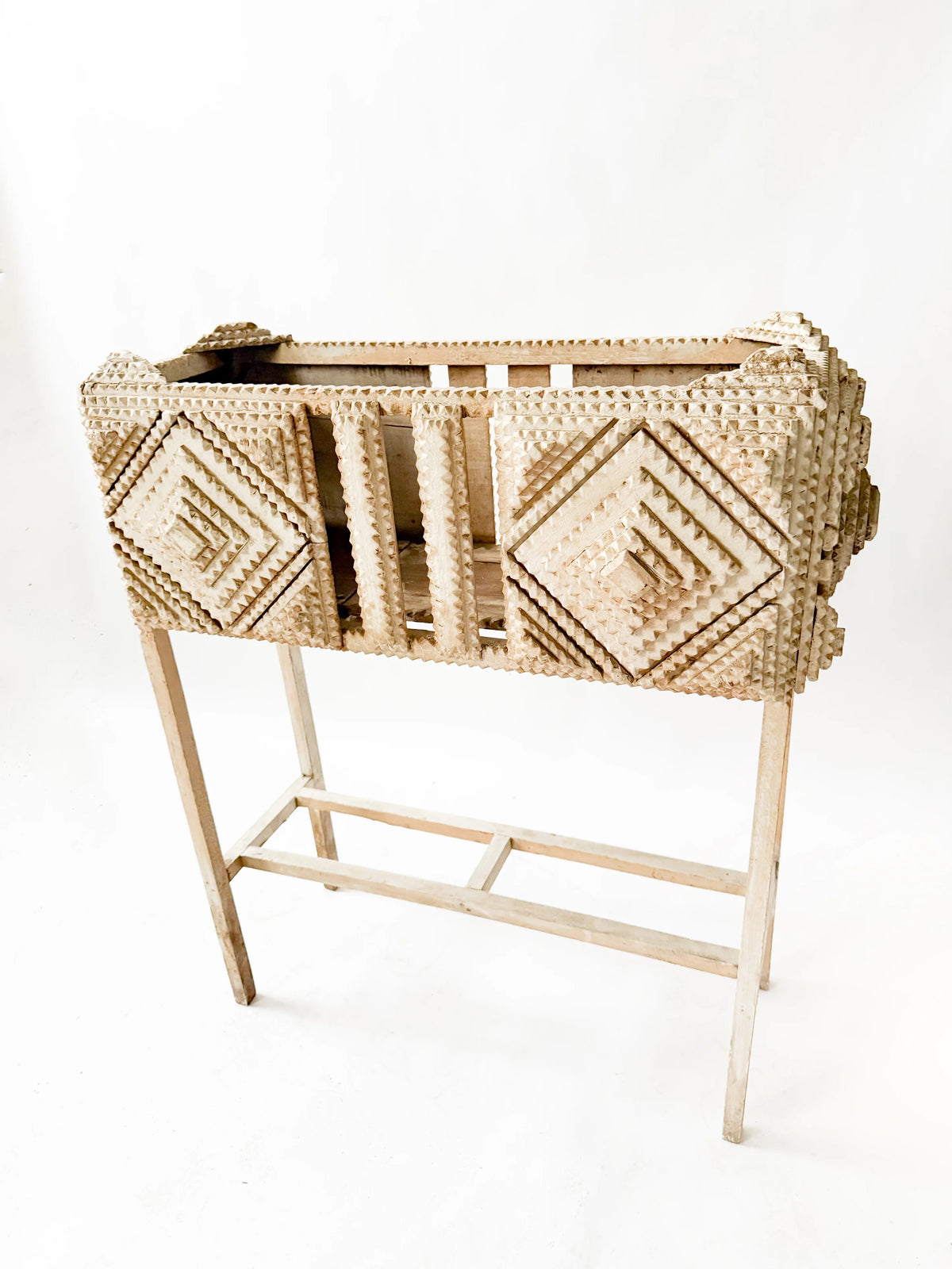 19th Century Tramp Style Wood Flower Box — side angle