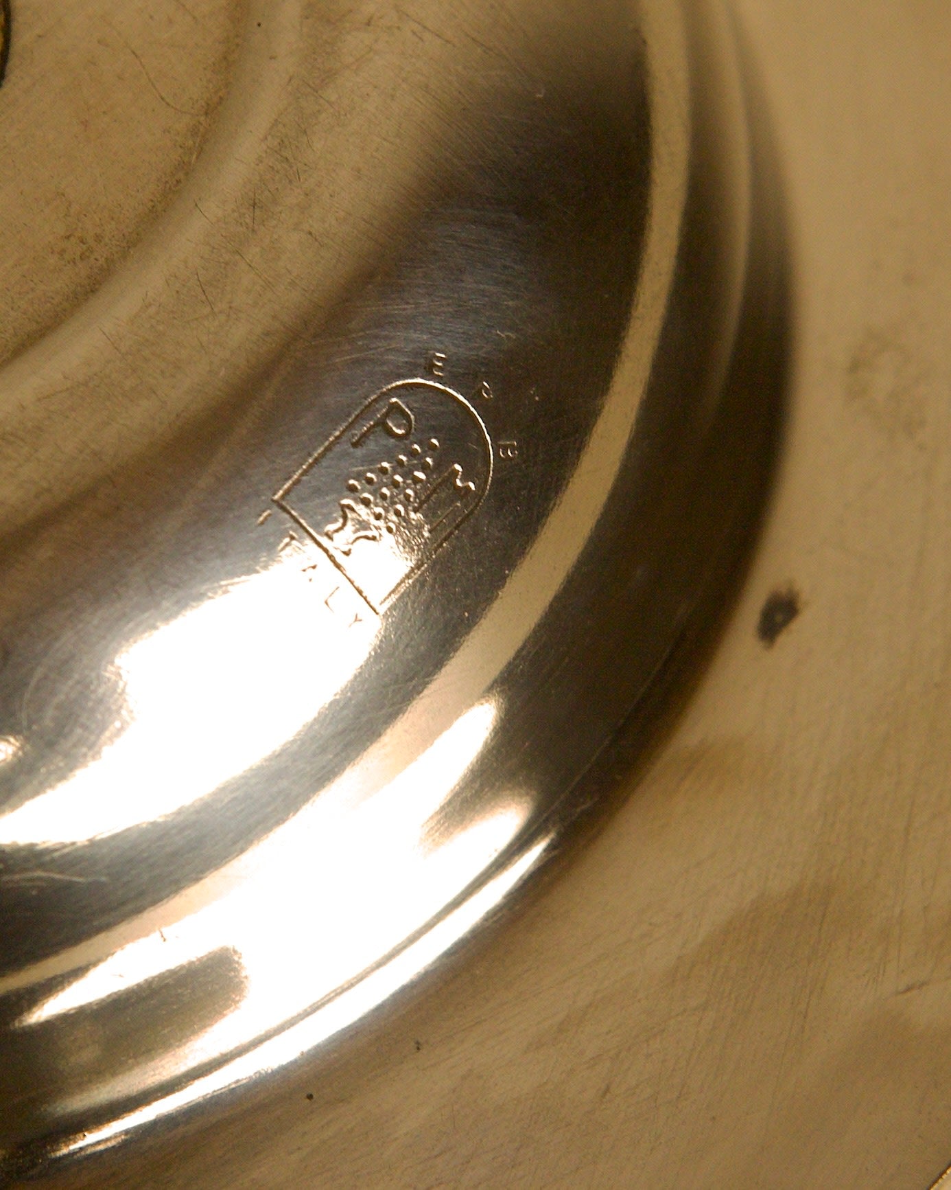 Italian Silver Trinket Tray by PM Italia, 1960s — close-up of polished silver surface