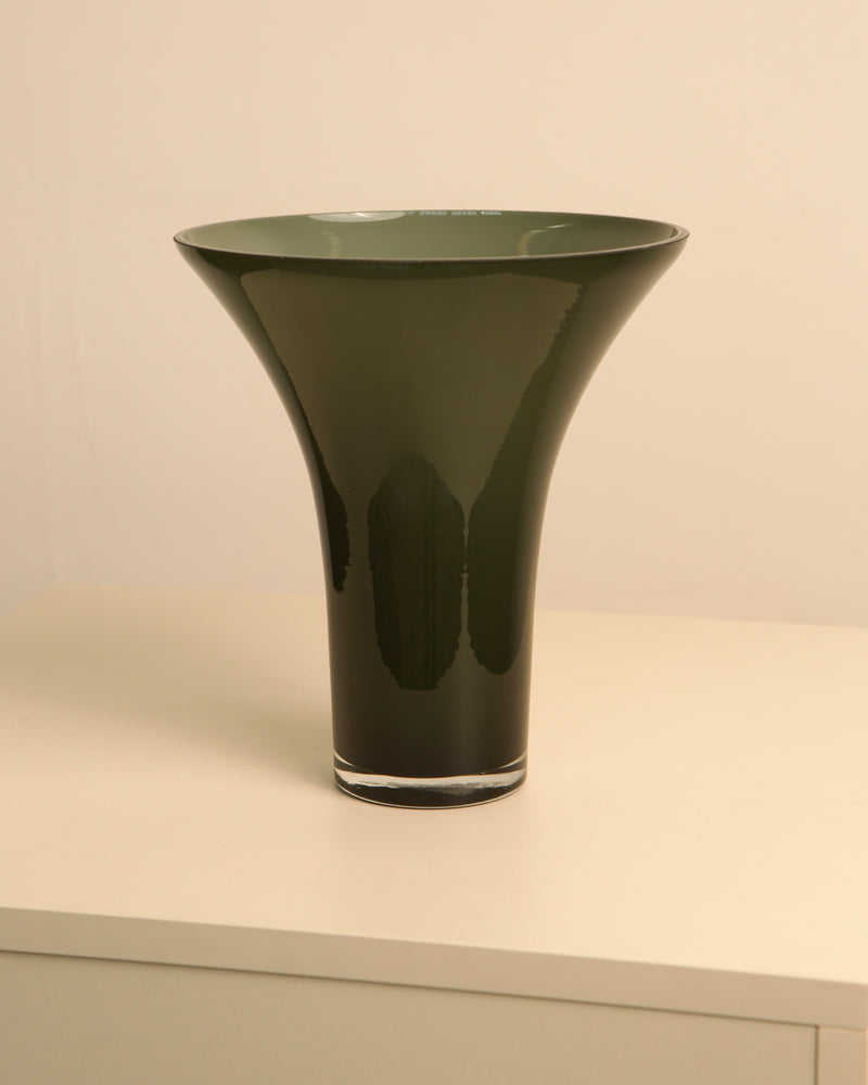 Italian black Murano glass vase with flared rim, 1980s vintage