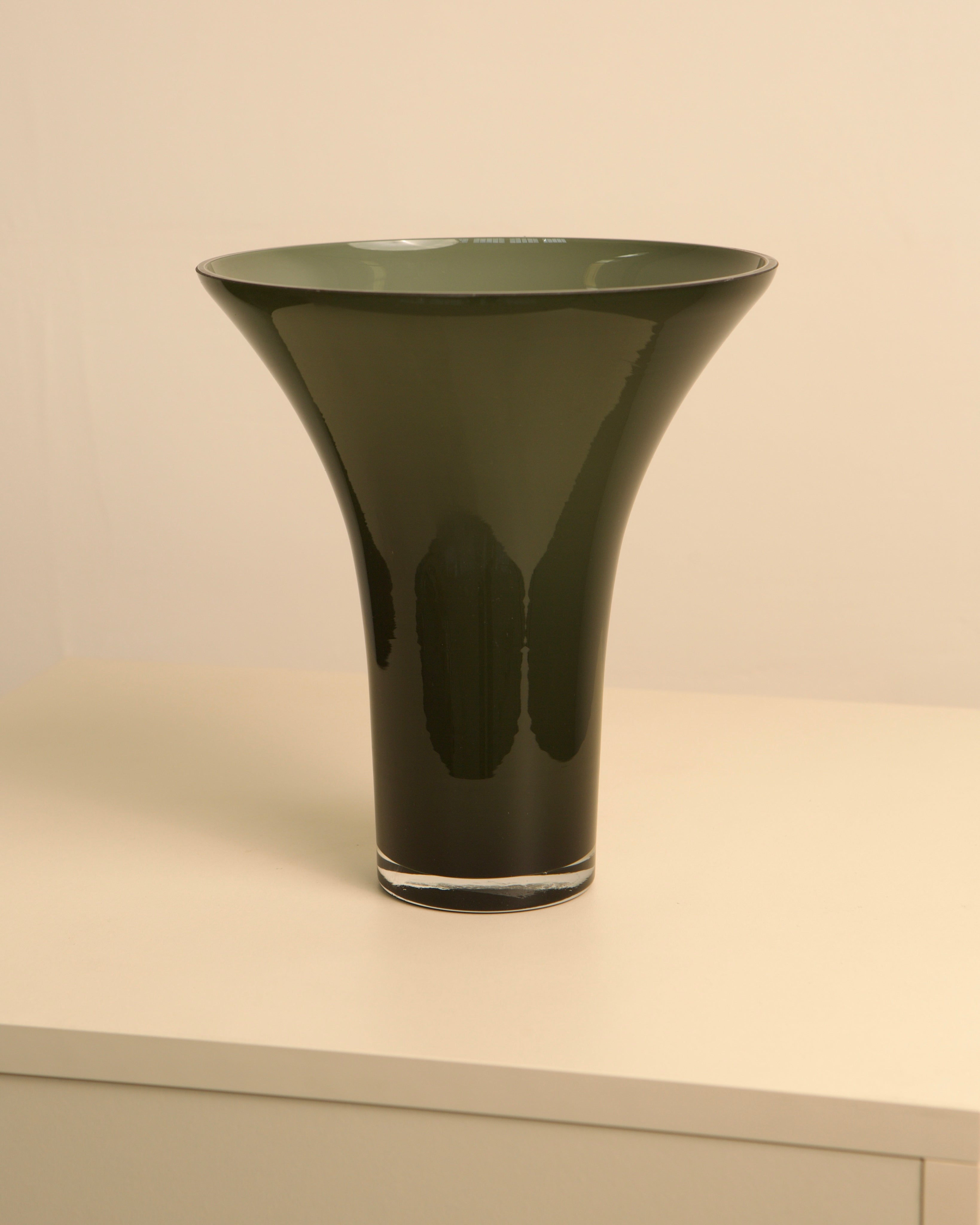 Italian black Murano glass vase with flared rim, 1980s vintage