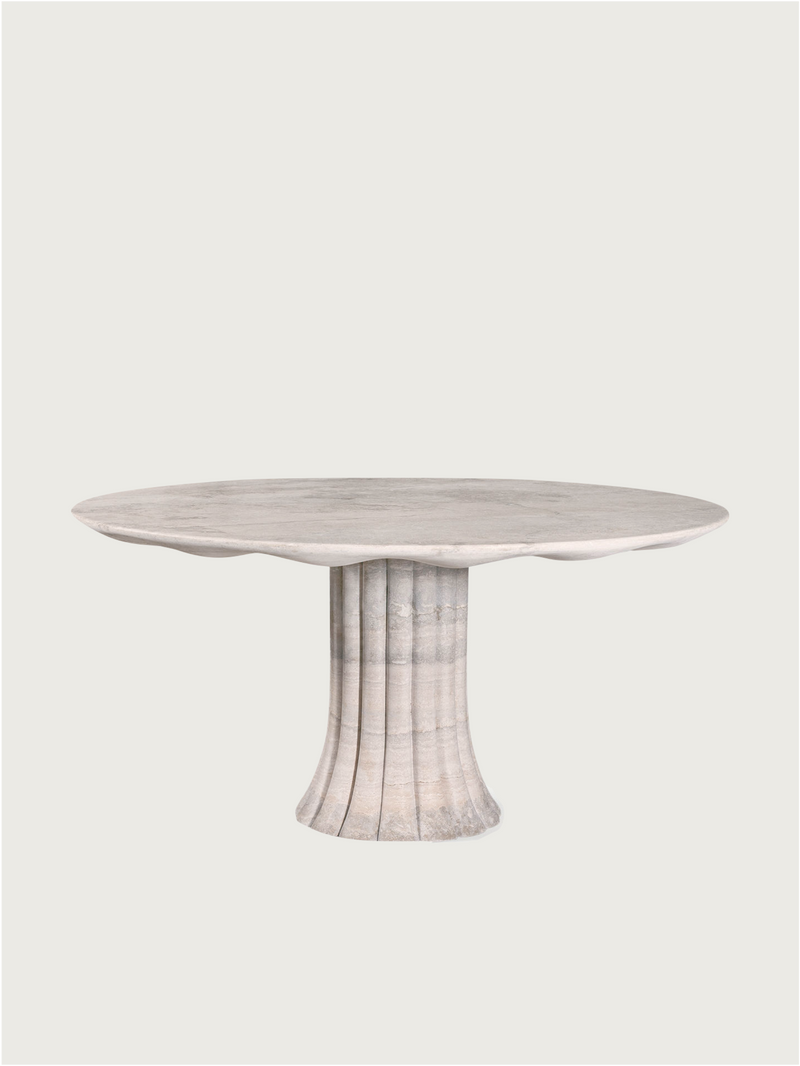 Drapery Table in Silver Travertine — detail view