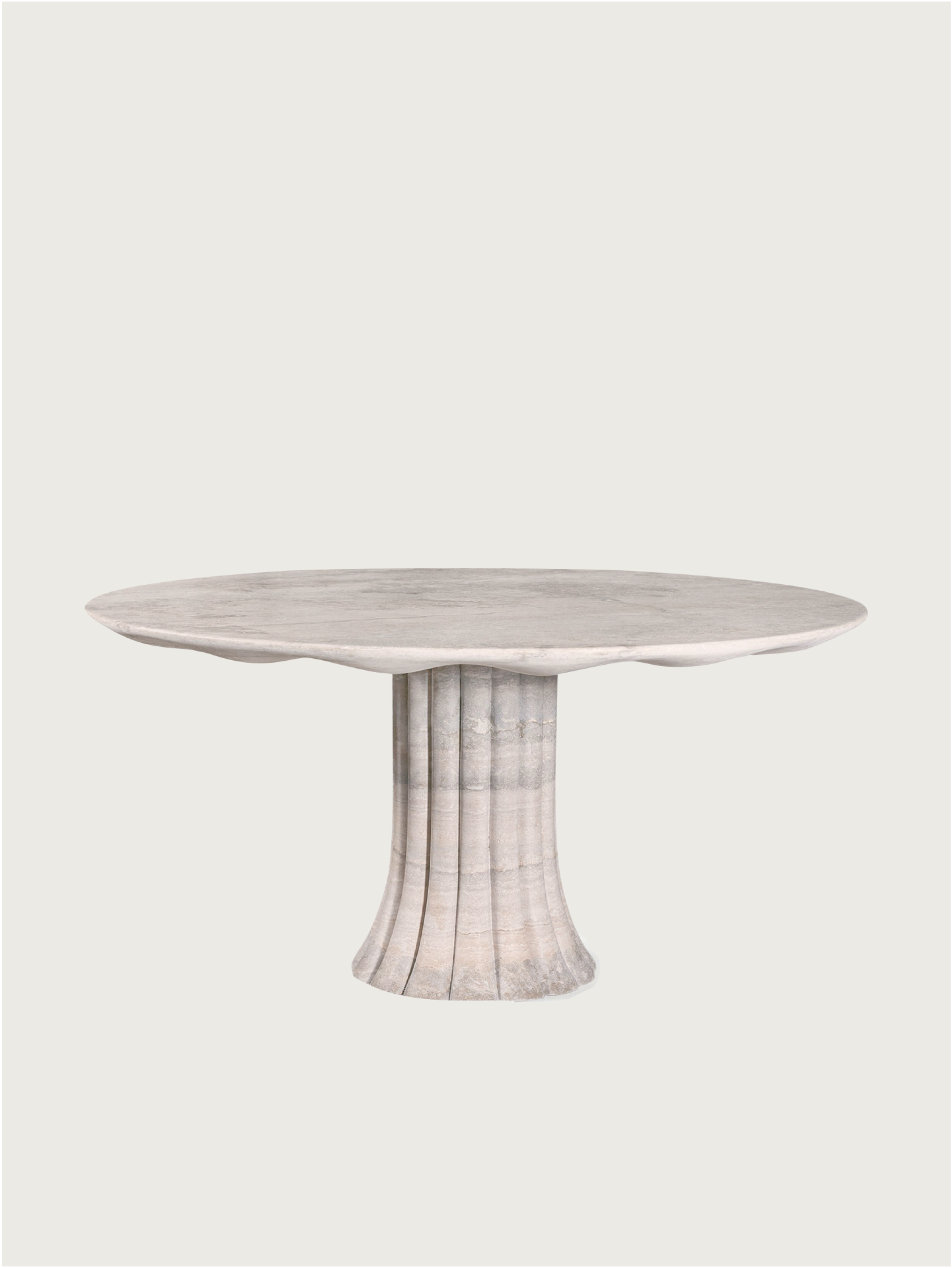 Drapery Table in Silver Travertine — detail view