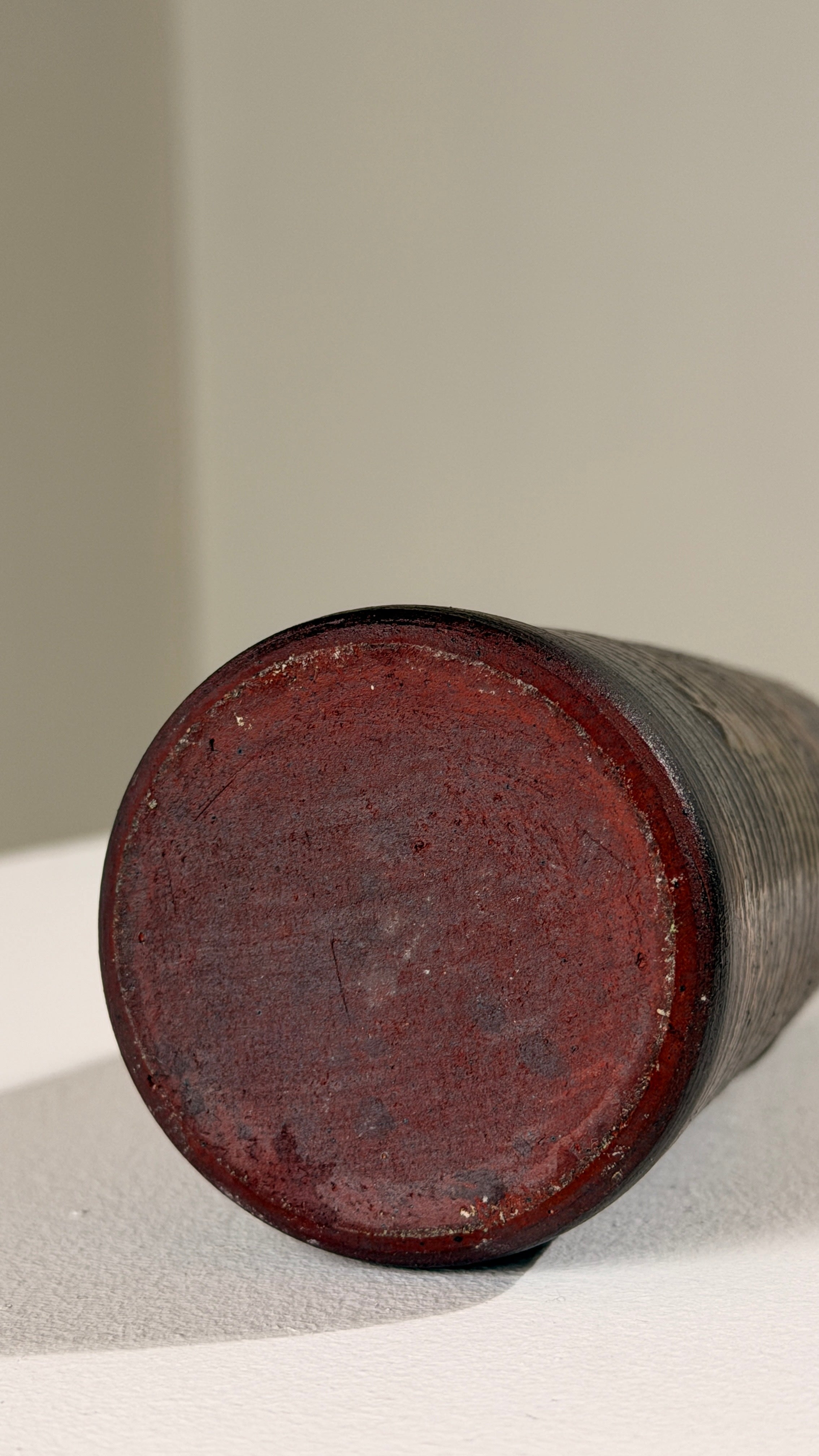 Elegant Stoneware Soliflore Vase, France, circa 1960 — bottom view showing textured surface and color details