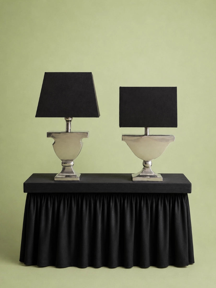 Metal and Fabric and Heavy Cast Aluminum Table Lamps - 1990s Dutch — detail view