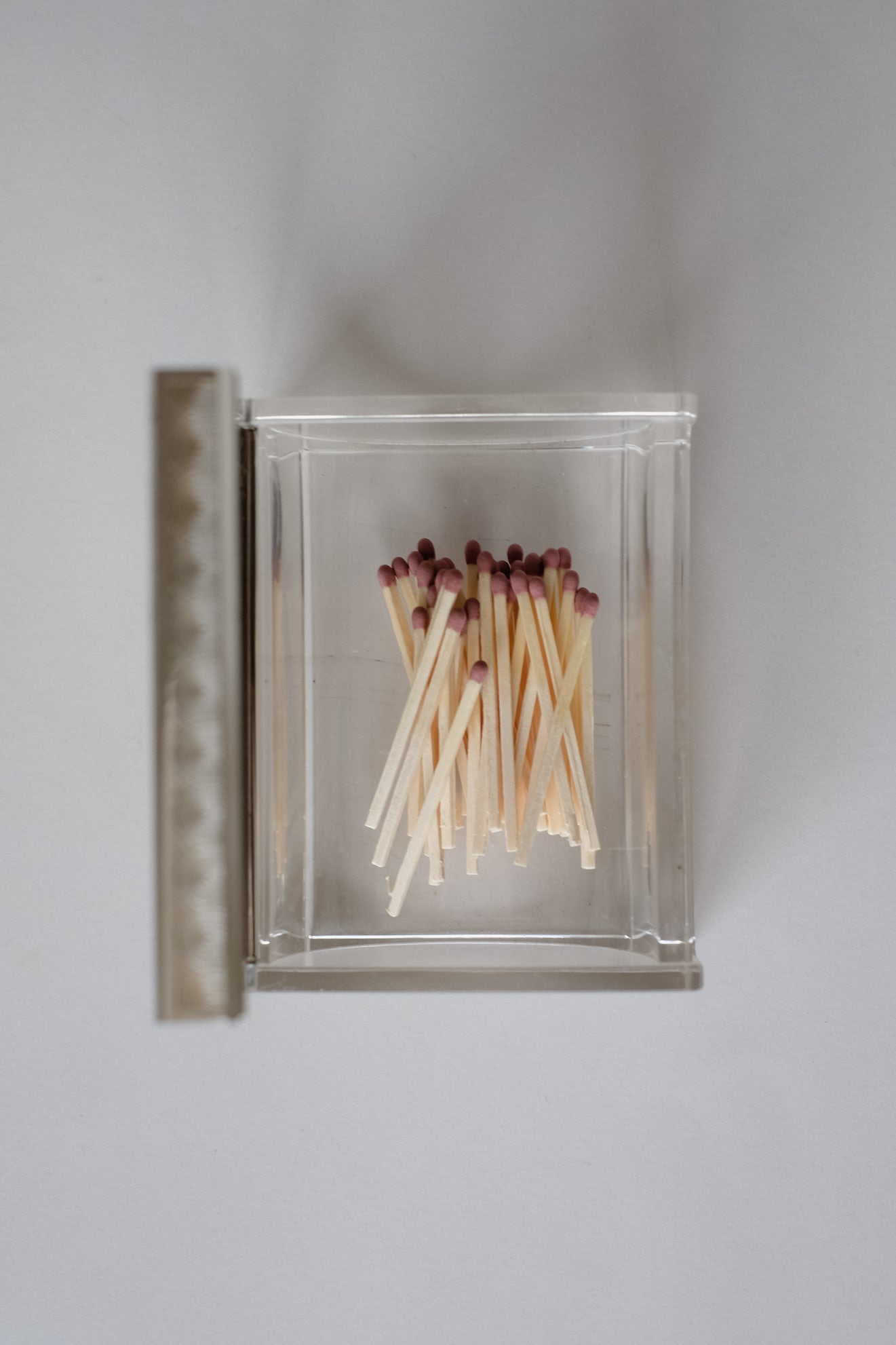 Mid-century Modern Jewelry Box — top view of matches inside clear box