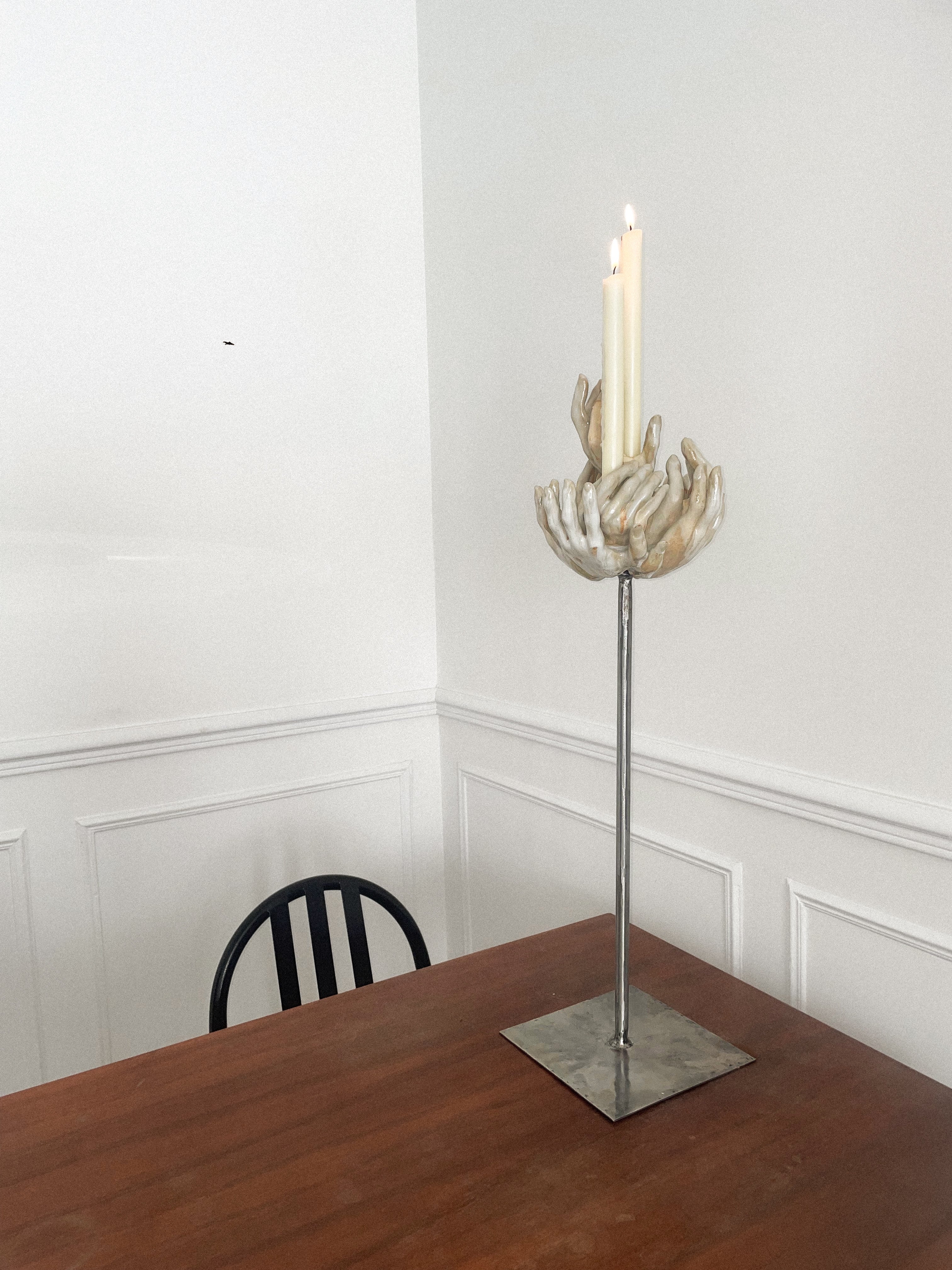 Eight-hands standing candle holder in ceramic n°66 — lifestyle setting