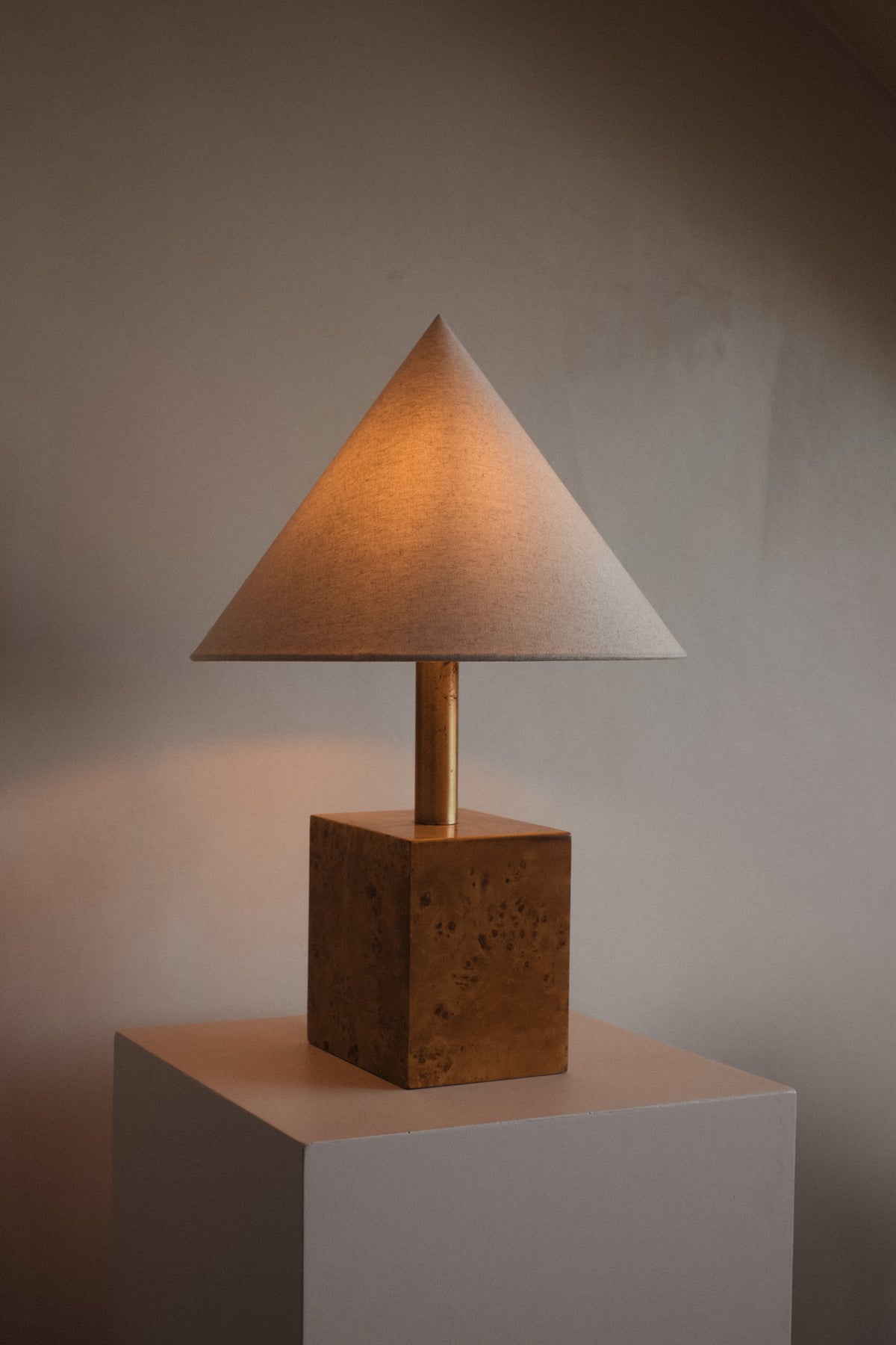 Modern Burl Wood Table Lamp — side angle