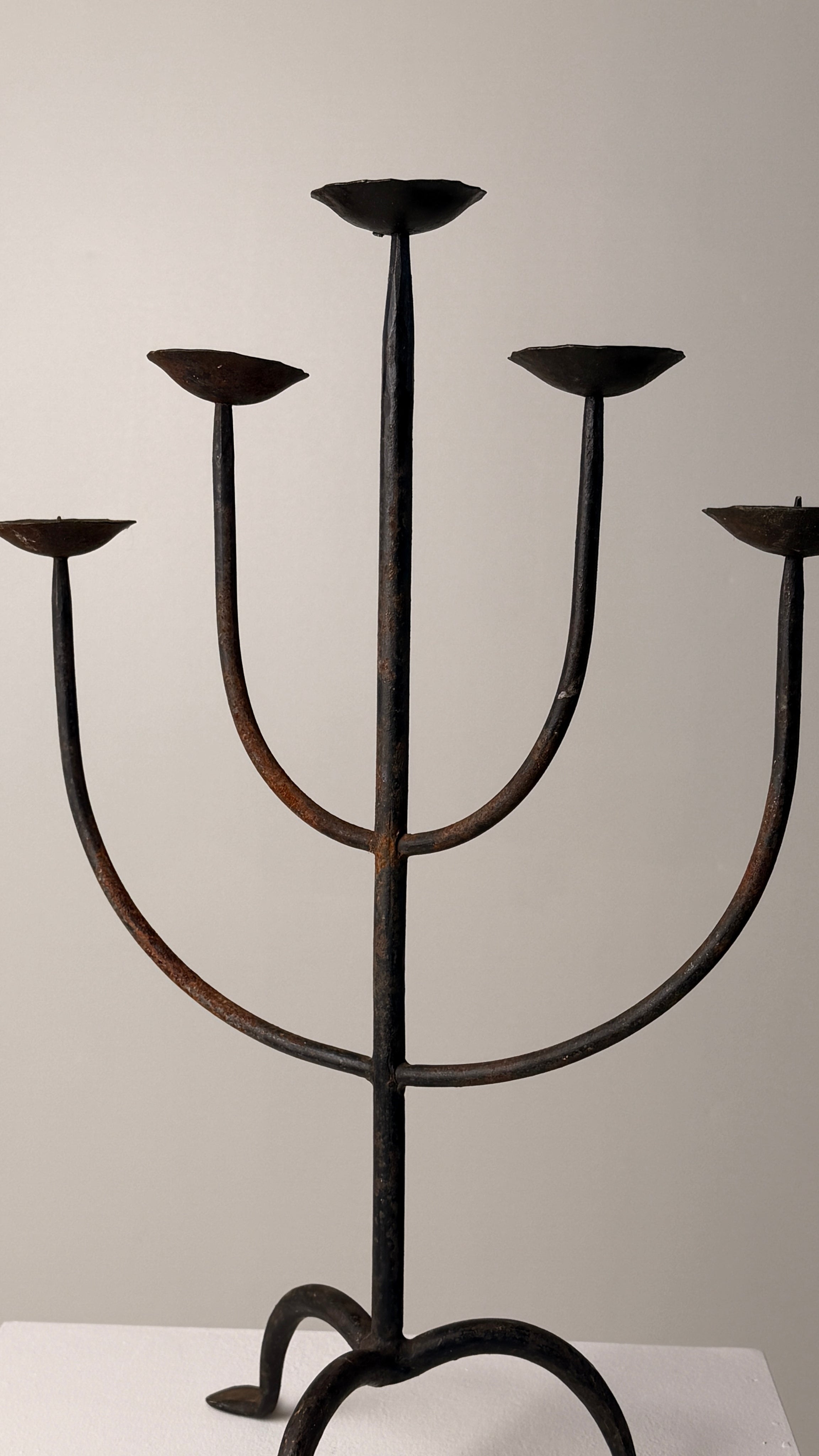 Wrought Iron Candelabrum, France, early 20th century — side angle showing five candle holders