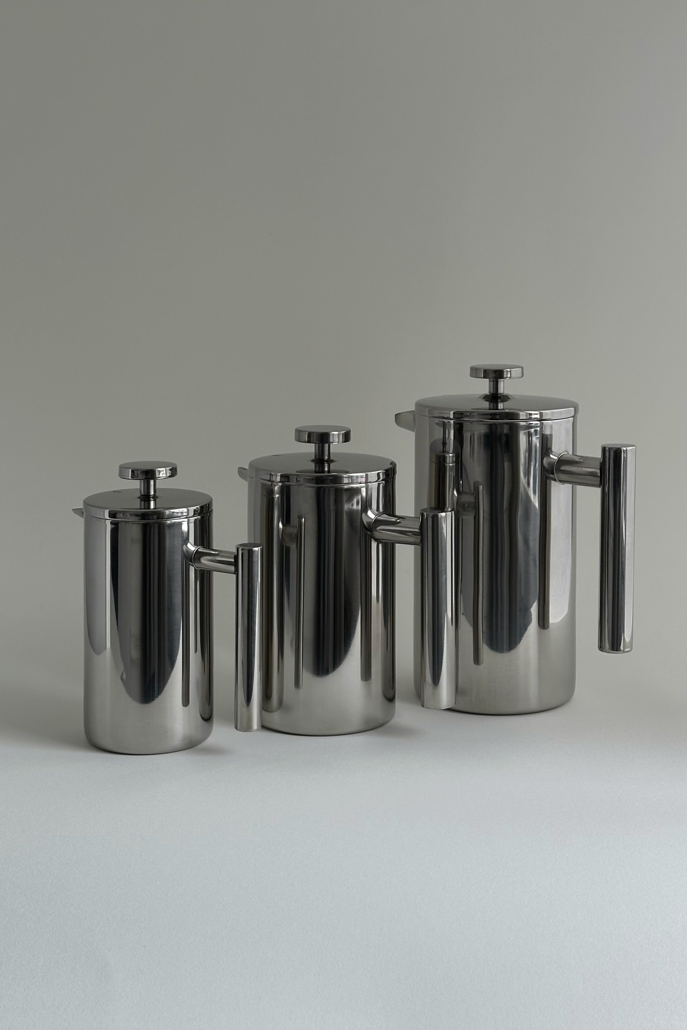 HEDONISM' stainless steel french press by CARRARA Studio | The Oblist — modern stainless steel design