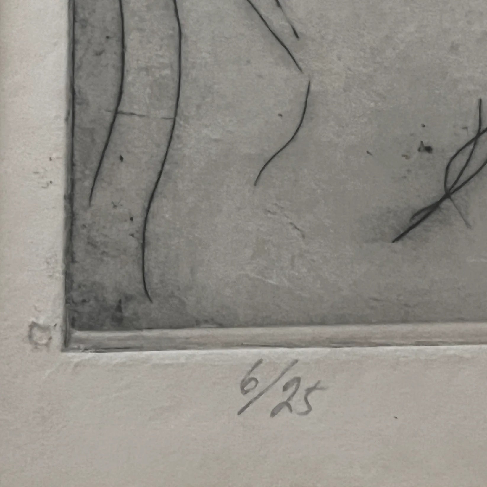 Swedish Etching "Rider" by Börje Sandelin (1926–1970) — close-up of textured gray surface