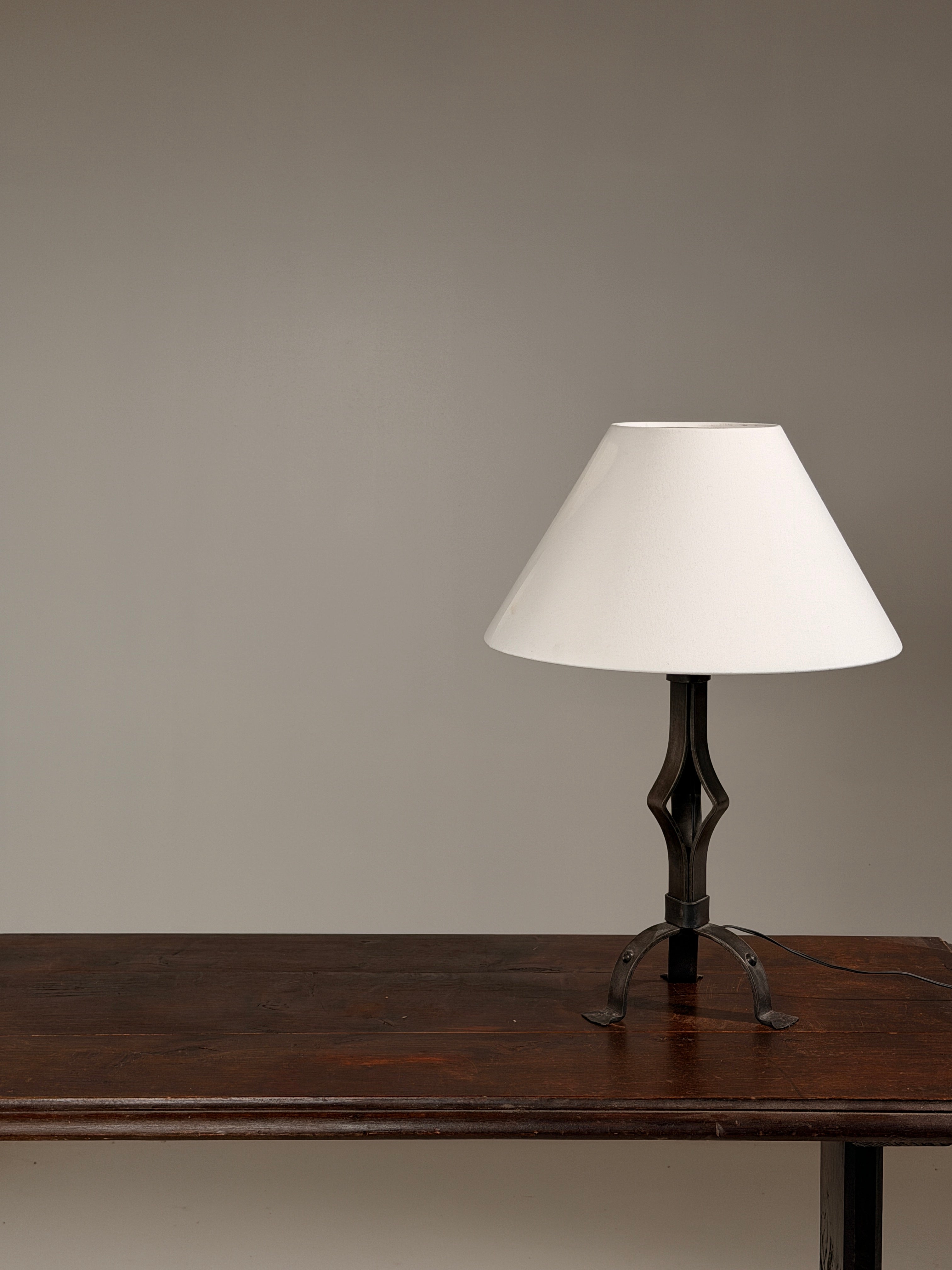 Wrought-iron lamp base, folk art, France, circa 1950 — detail view
