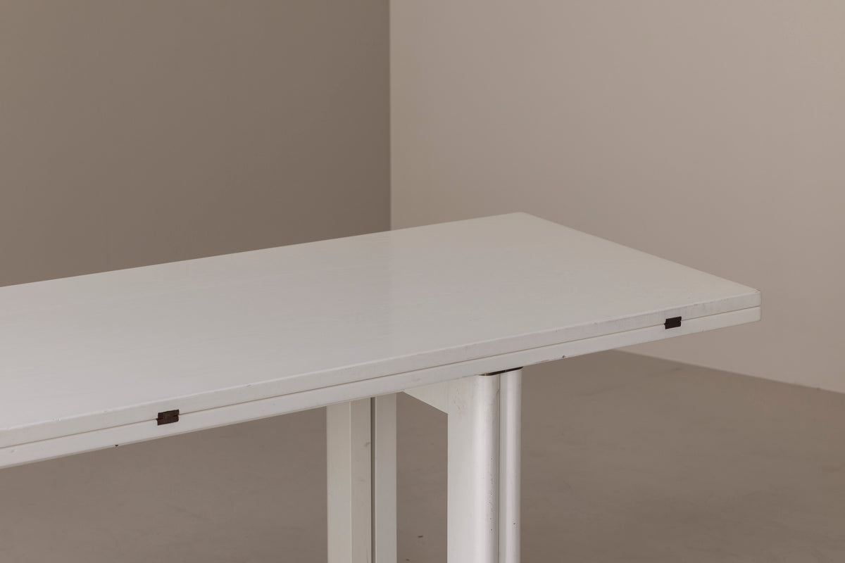 Italian White Lacquered Folding Table with Brass Details, 1960s — detail view