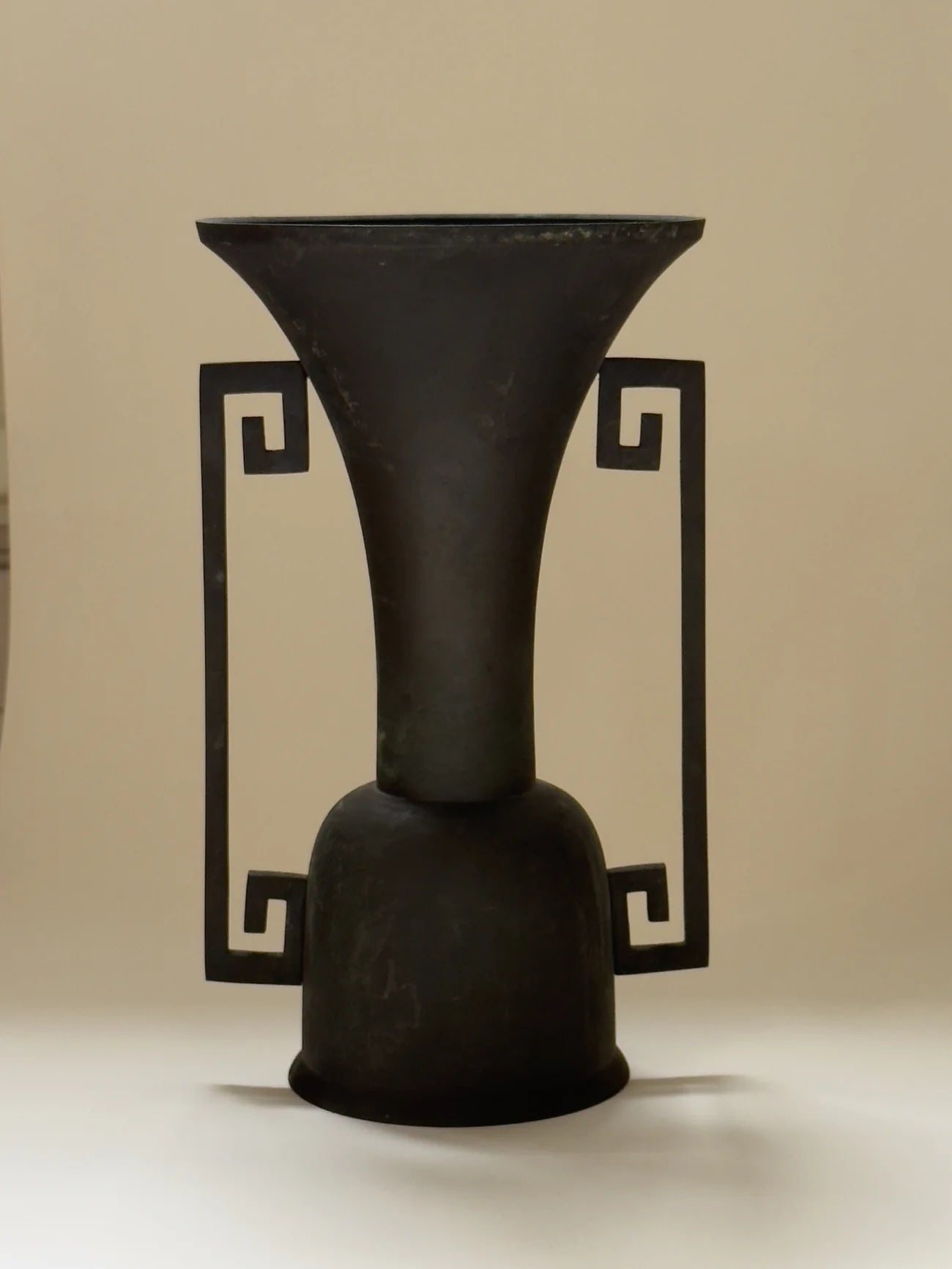 Antique Japanese Bronze Vase with Square Spiral Handles, 1800s