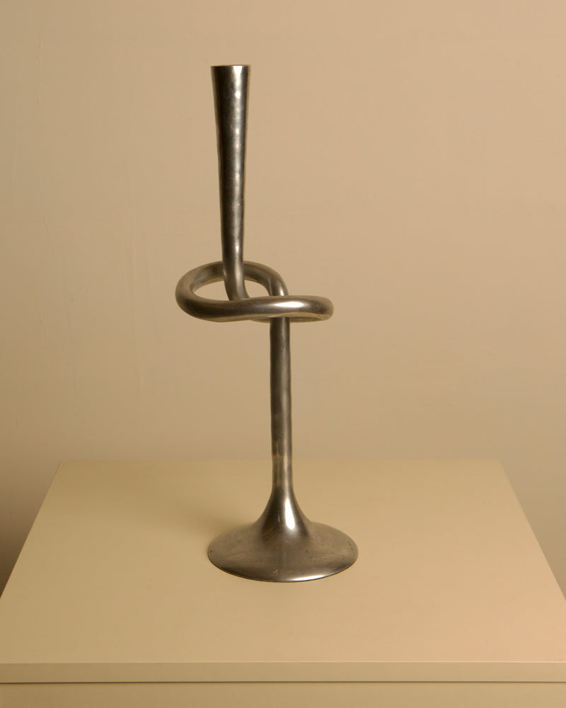 80s Aluminum "Knot" Candleholder by Treaptyque | The Oblist — polished metal design