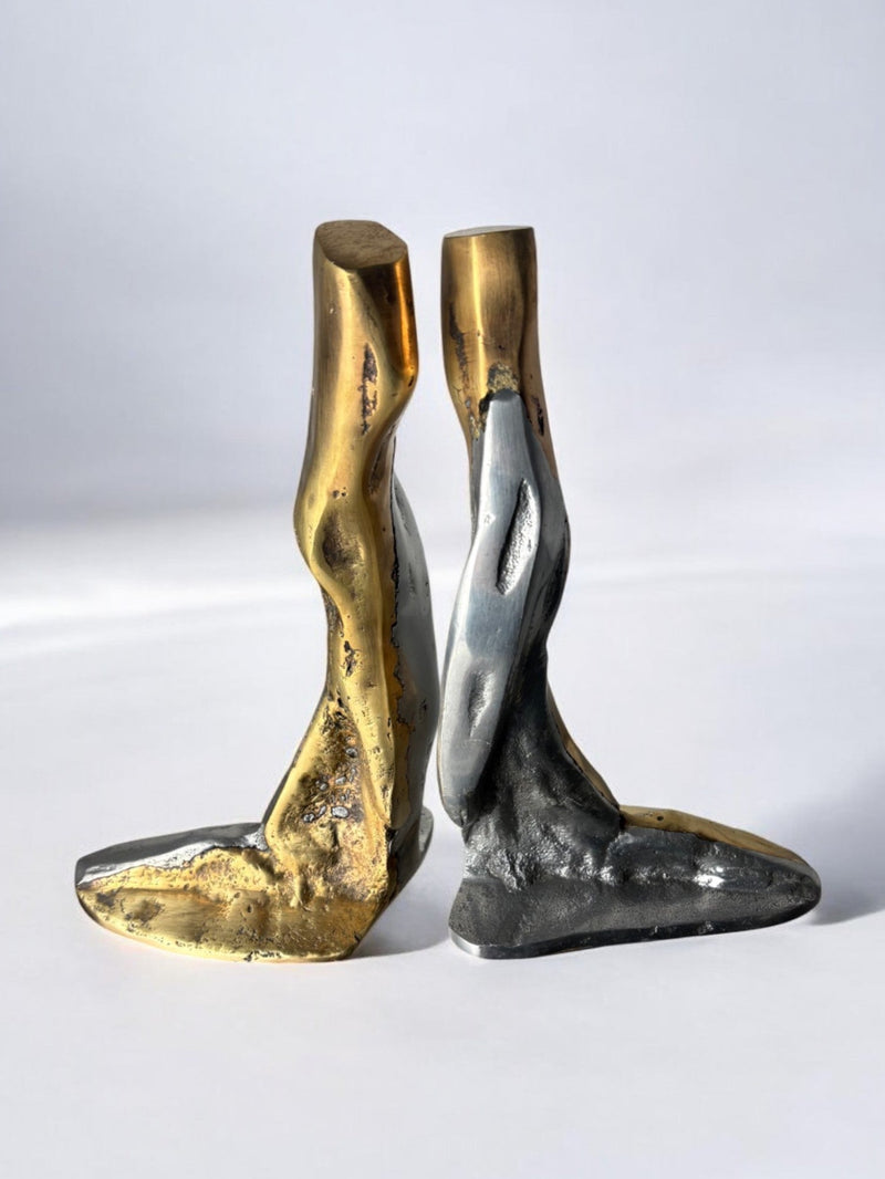Pair of Brutalist Bookends by Ardisur, Spain, 1970s — close-up of textured metal surfaces