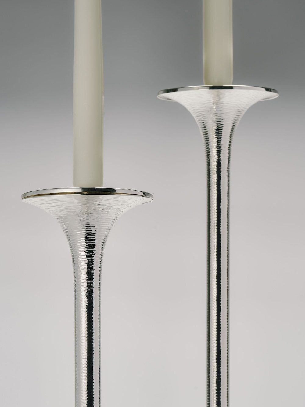 Madurai Candleholder — close-up of polished silver surface with candle