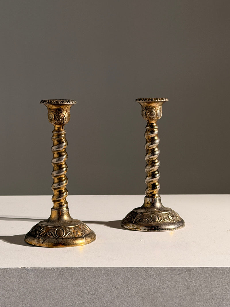 Pair of silver-plated candle holders, England by Figuresdesign | The Oblist