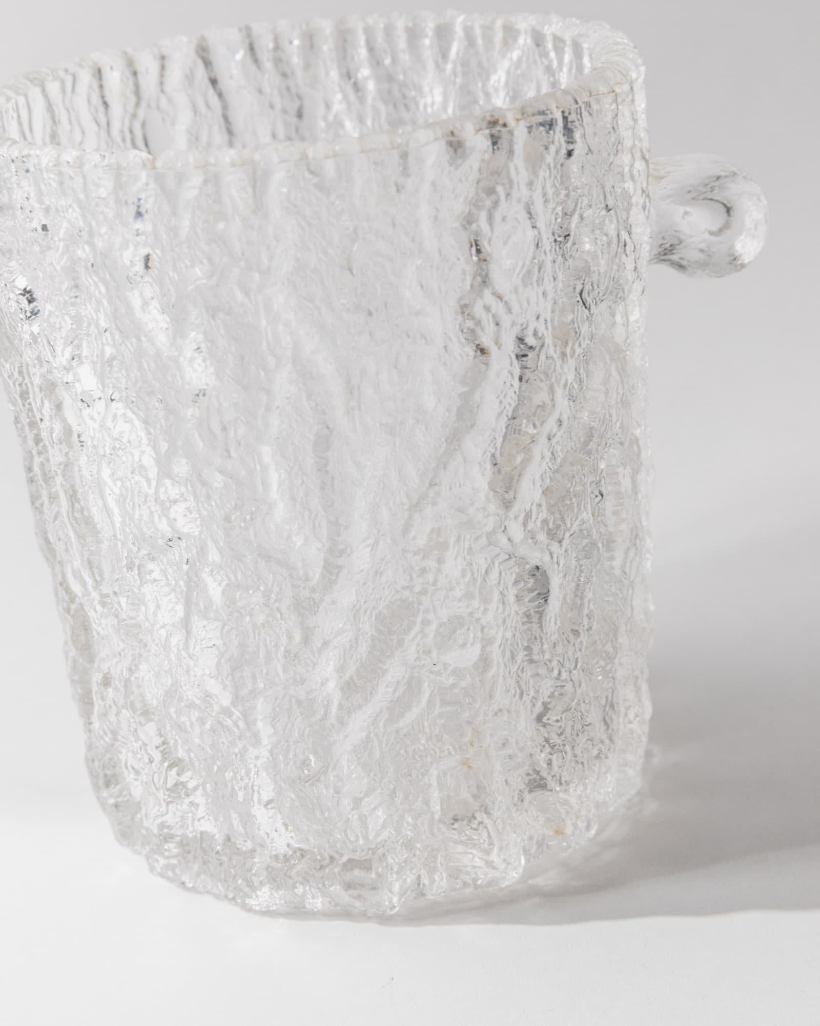 1970s Glass Ice Bucket — back view showing textured clear glass