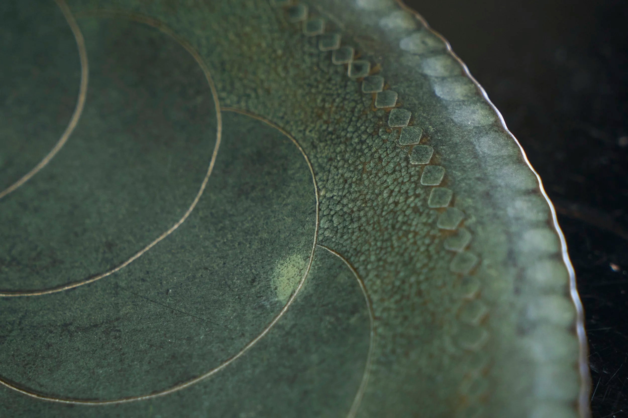 Hand Hammered Art Deco Centerpiece Bowl in Verdigris Patinated Copper 1930s — view 9