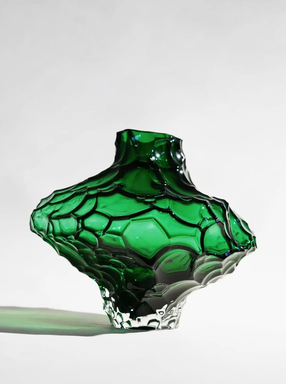 Canyon Vase - Large - Green — side angle highlighting textured green glass
