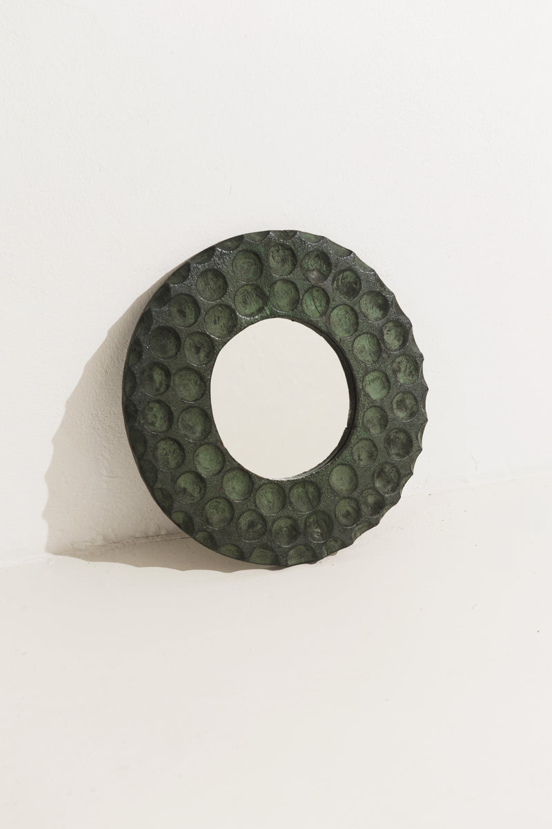 Vintage Small Brutalist Mirror in Green Slate Finish, France 1970s by Rémanence | The Oblist