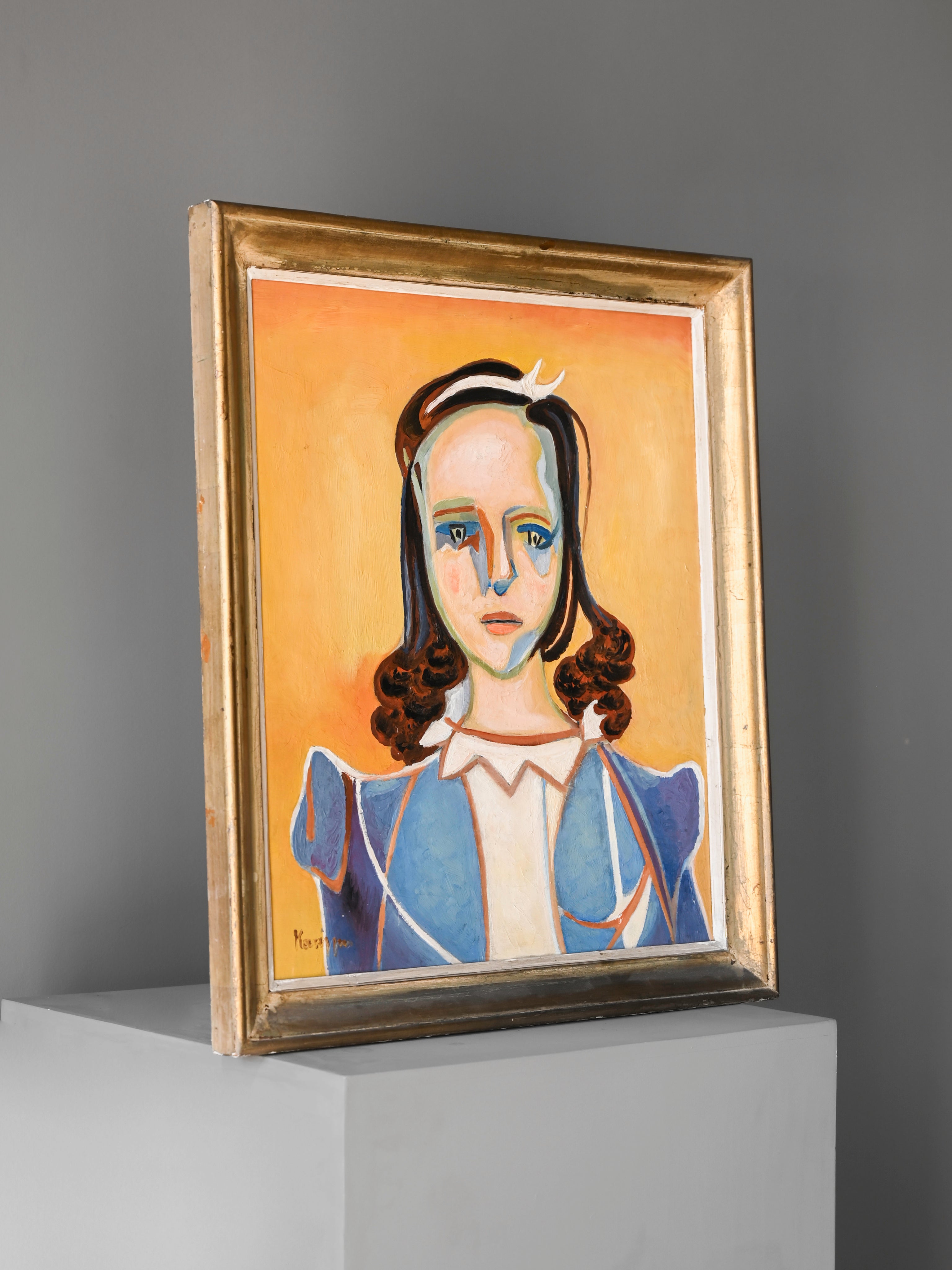 Peinture « Fille en robe bleue impériale » par Orestis Kanellis