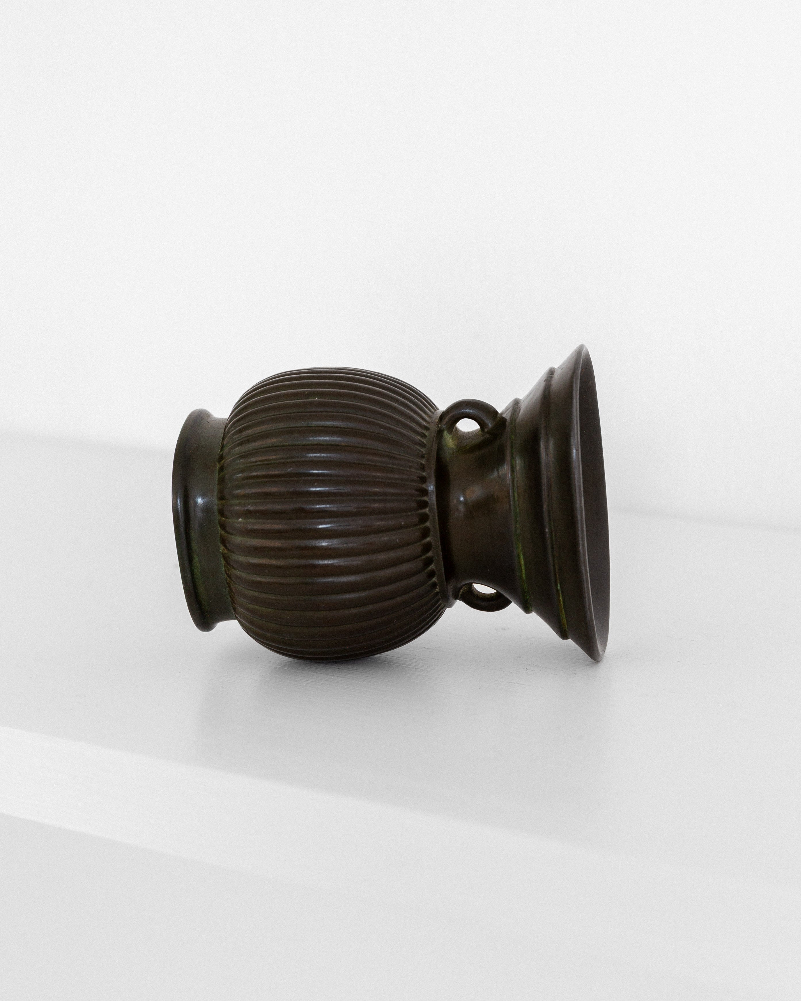 Art Deco Miniature Vase by Just Andersen, Denmark, 1930s — top view of dark green ceramic vase