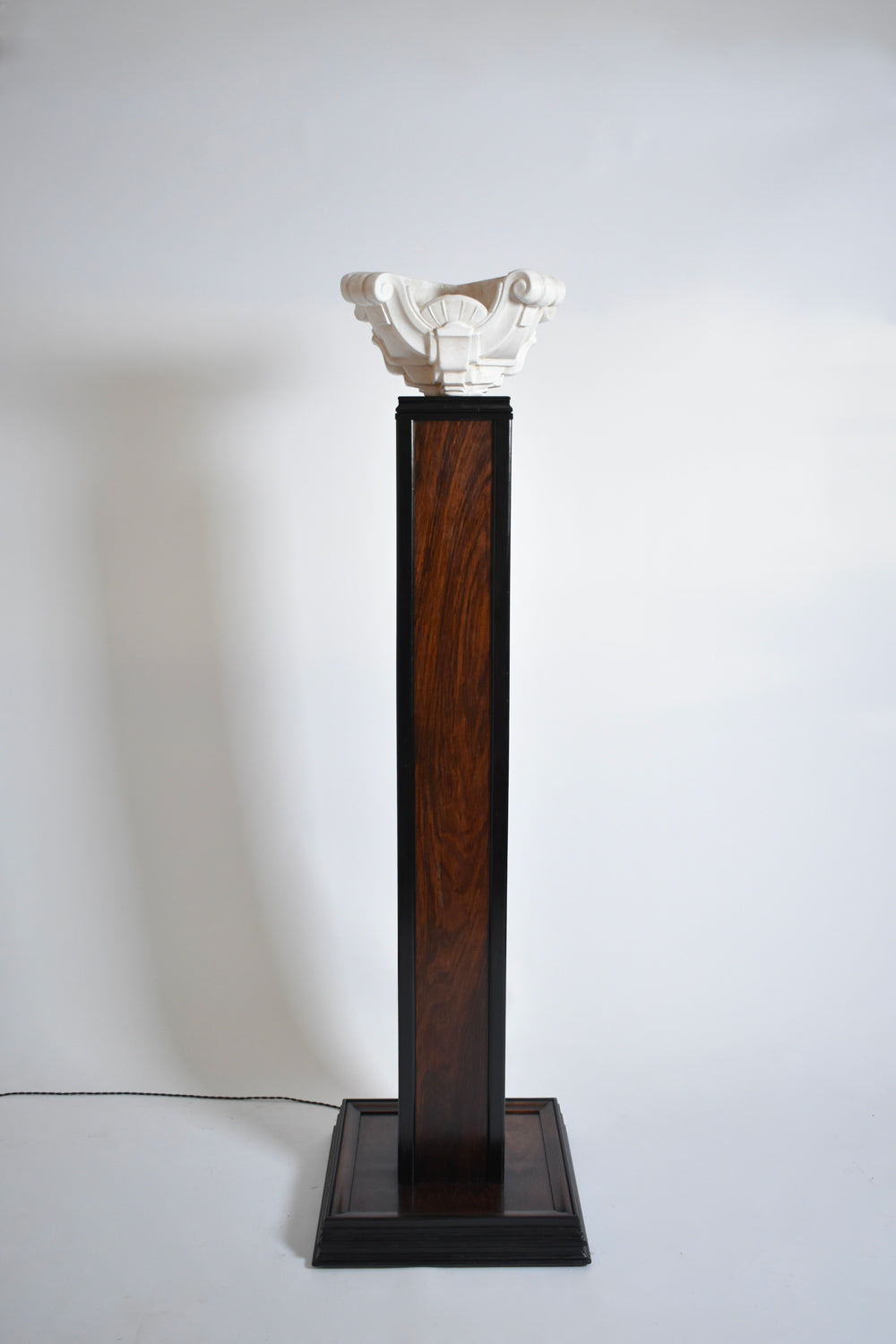 Wood and Plaster Floor Lamp, 1930s — close-up of white plaster detail on wooden base