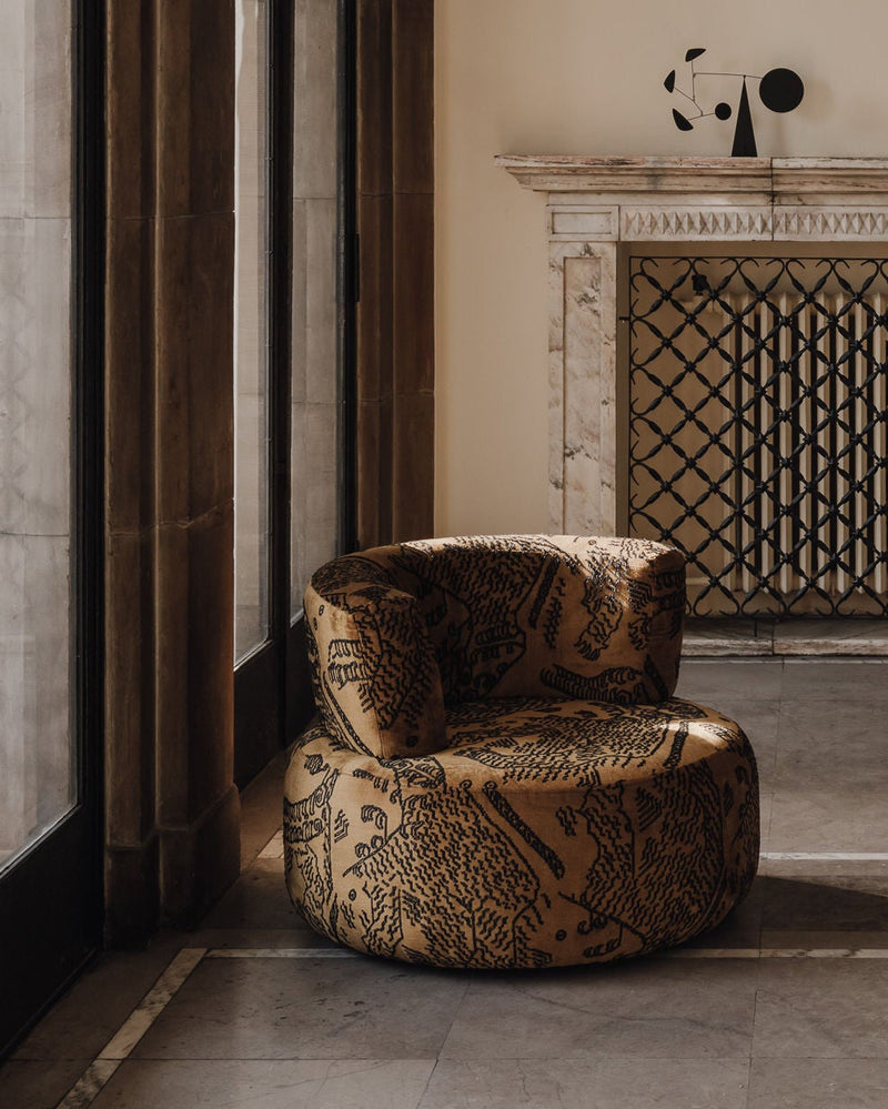 Armchair Object051 Dedar — close-up of patterned fabric in modern setting