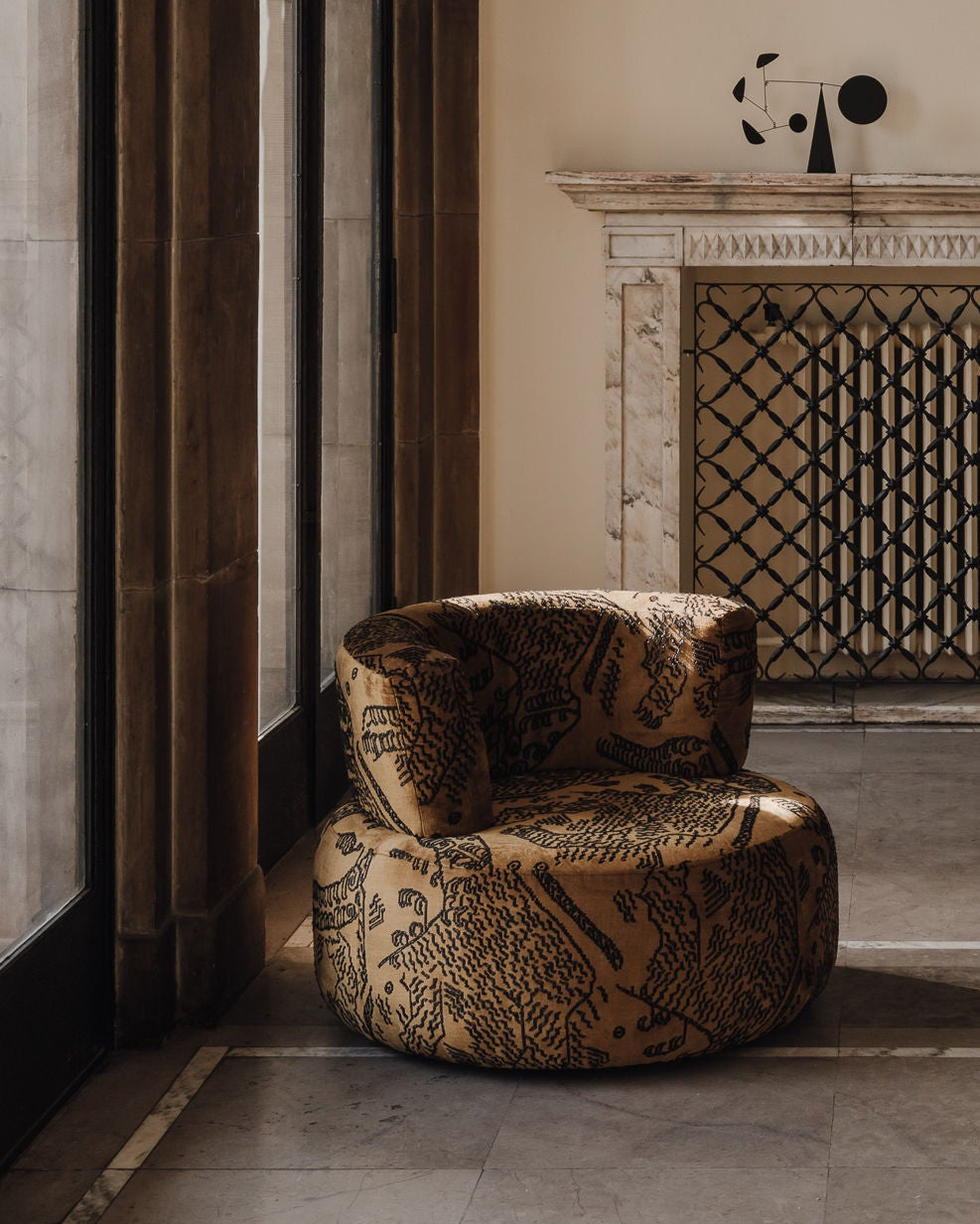 Armchair Object051 Dedar — close-up of patterned fabric in modern setting