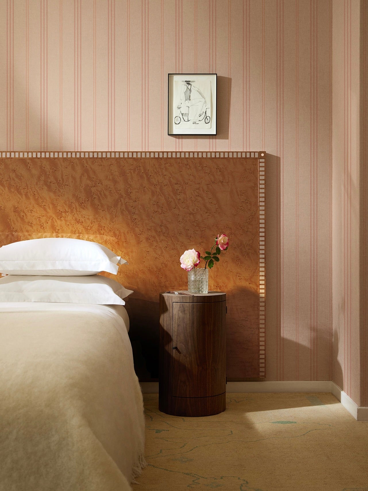 Aquarama Headboard in Birds Eye Maple — side angle in bedroom setting