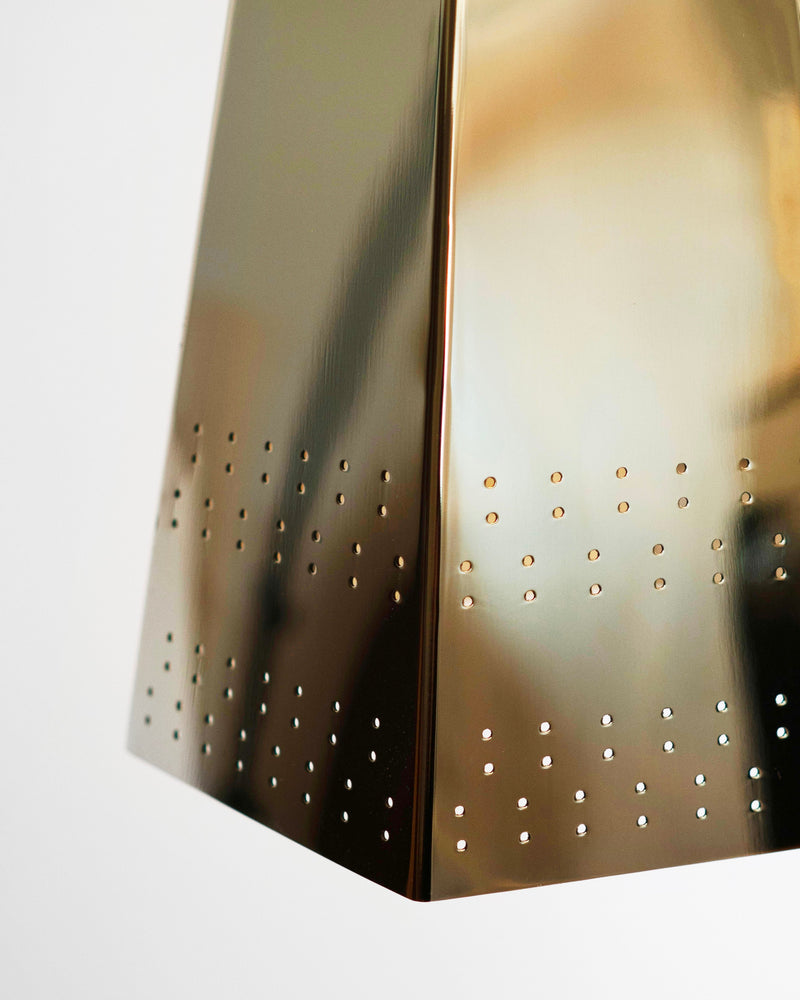 Bowie Ceiling Lamp - Polished Brass — close-up of perforated brass shade