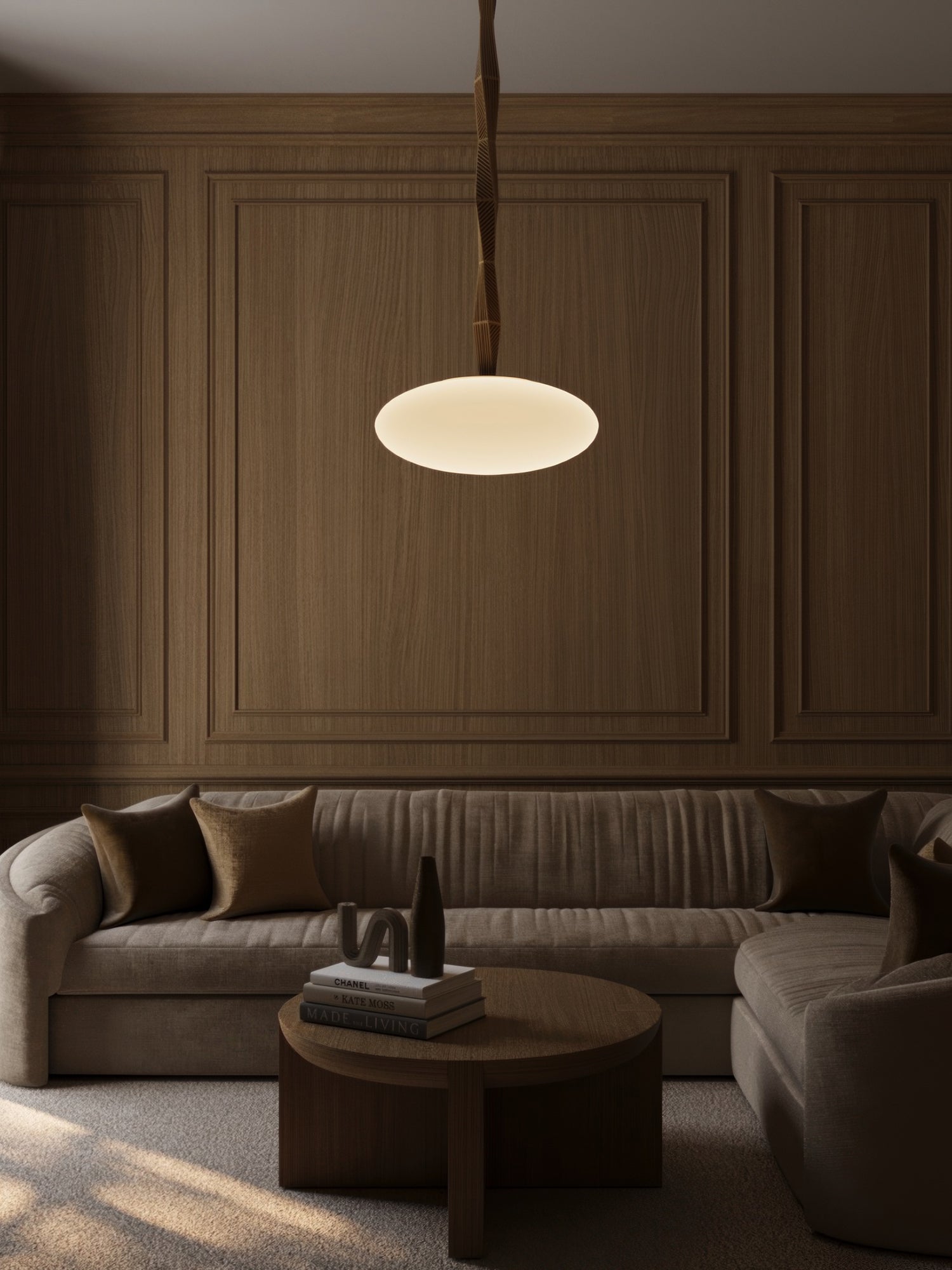 JULES Pendant with Opal Glass — side angle in modern living room
