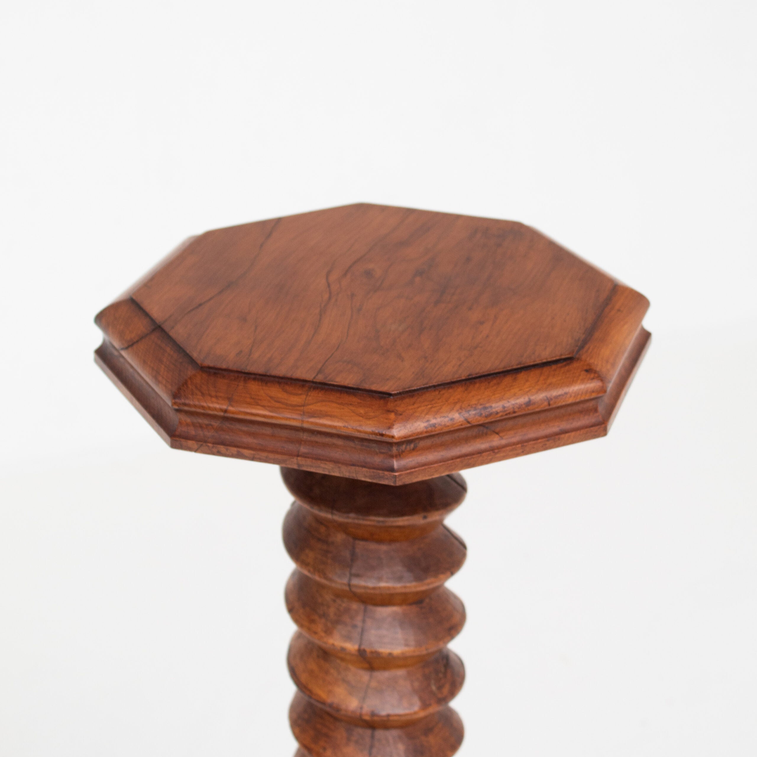 Hand-Carved Wooden Pedestal in Solid Walnut — alternate view