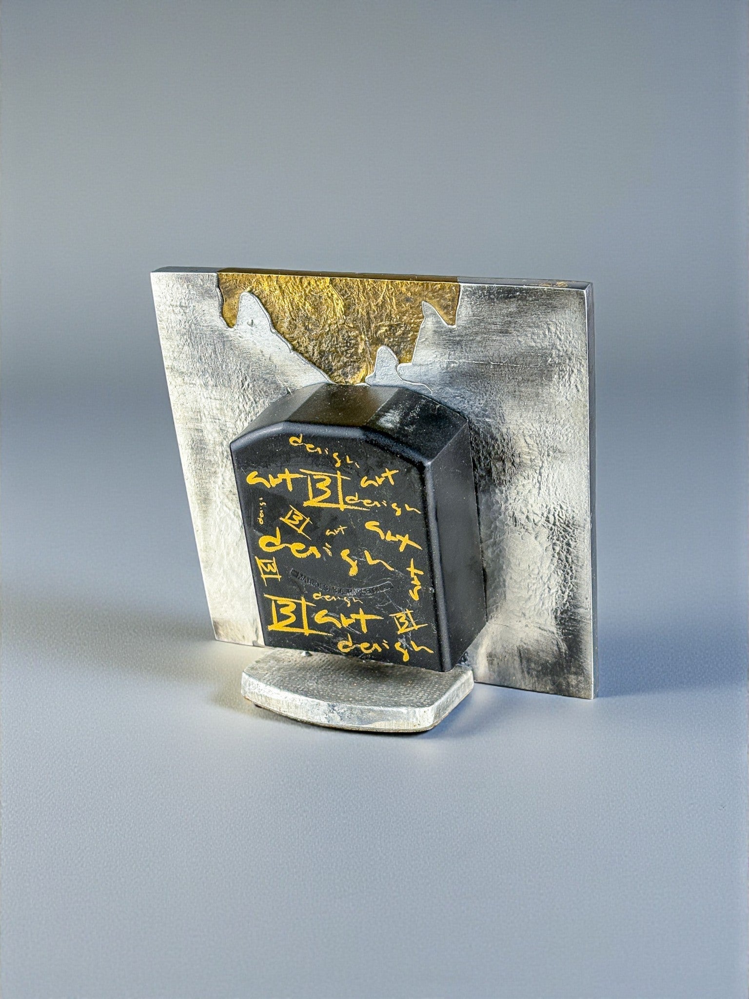 Brutalist Clock by Art3, Brass & Aluminium, Spain, 1980s — close-up
