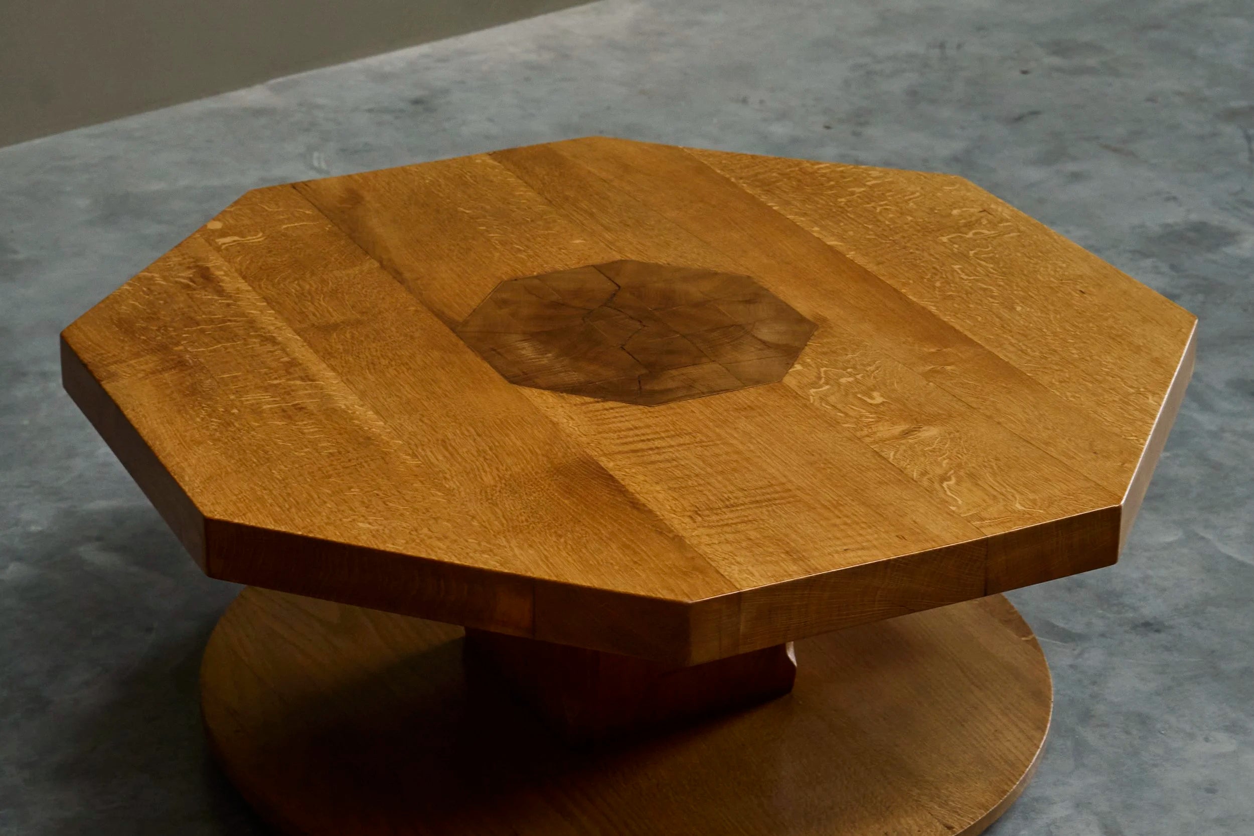 Unique Octagonal Coffee Table in Solid Oak with End Grain Wood, 1950s — view 9