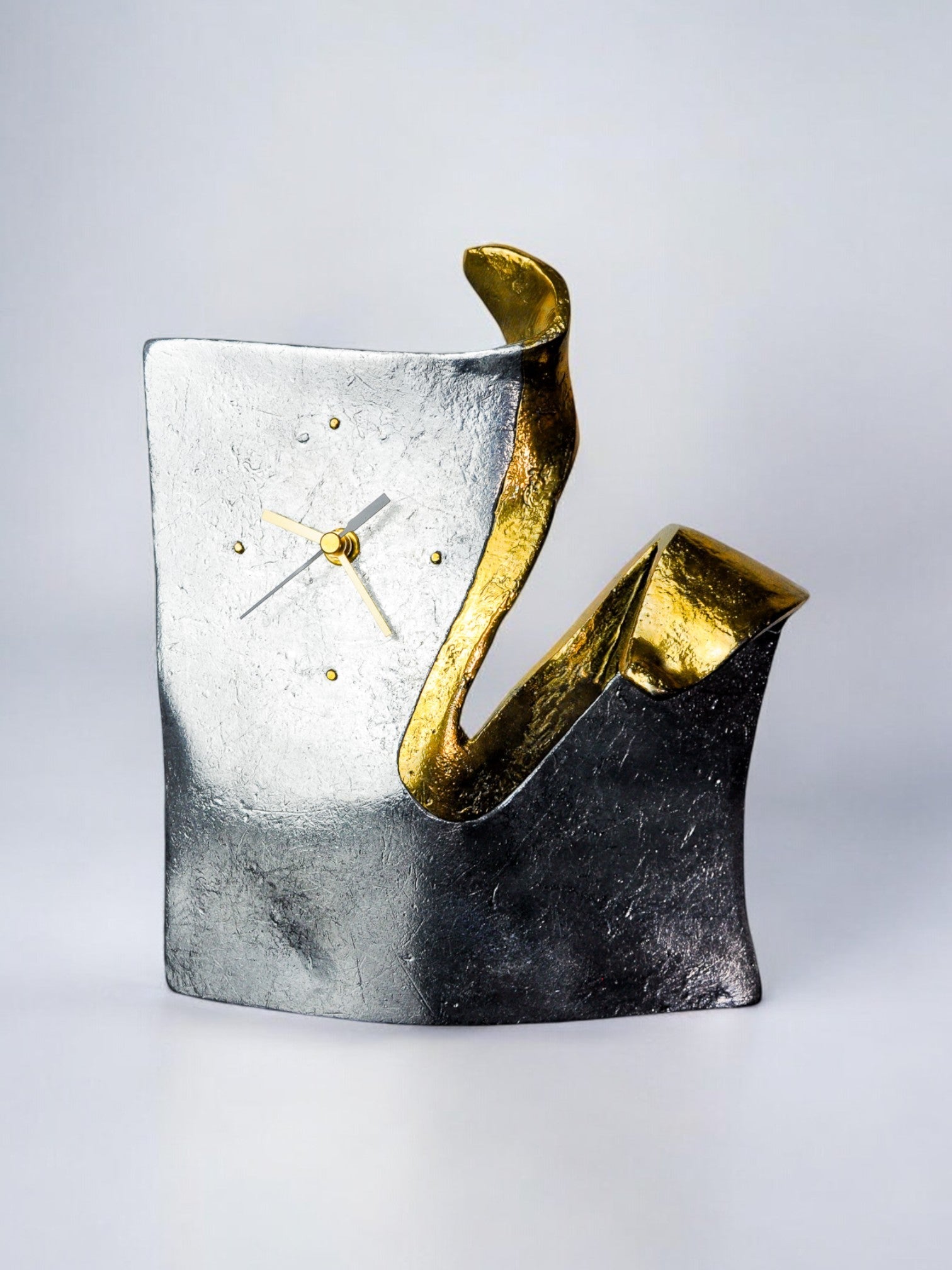 Brutalist clock by Art3, Spain, 1980s by Malamar Studio | The Oblist — metallic finish, modern design