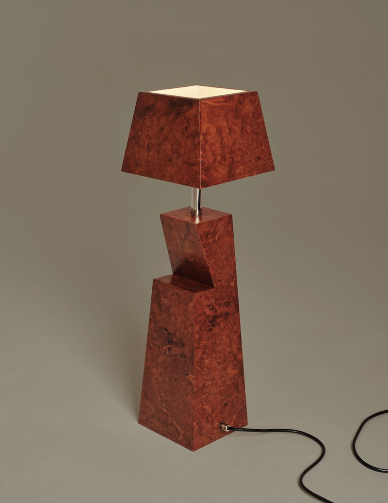 Lescot Lamp — close-up of rich brown wood grain texture