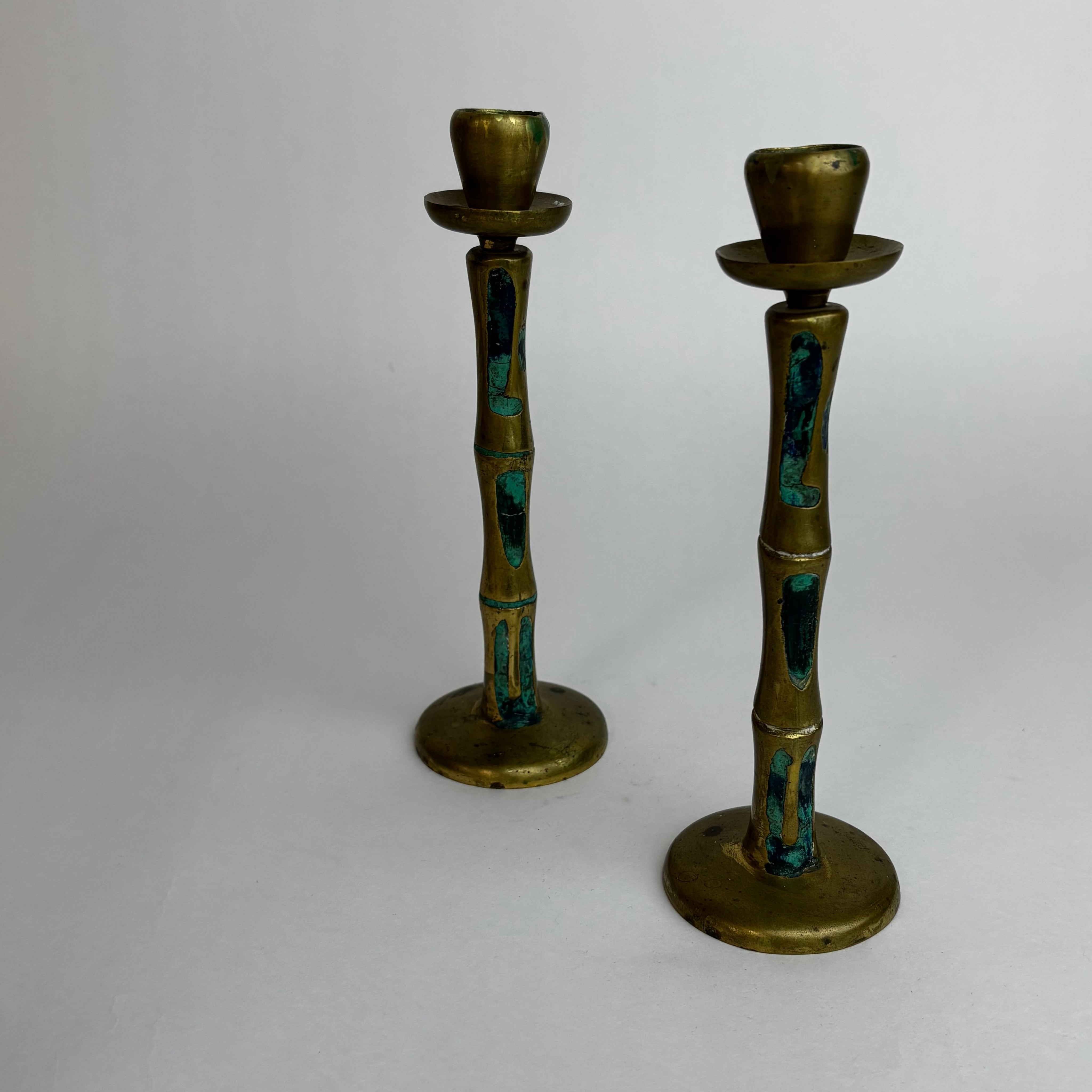 Pepe Mendoza Lapis and Turqoise Inlay Candle Holders  by somewhere someplace shop | The Oblist