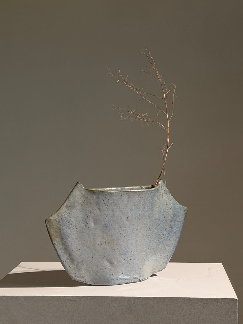 Free-form vase in blue-grey glazed ceramic, France, circa 1970.  by Figuresdesign | The Oblist