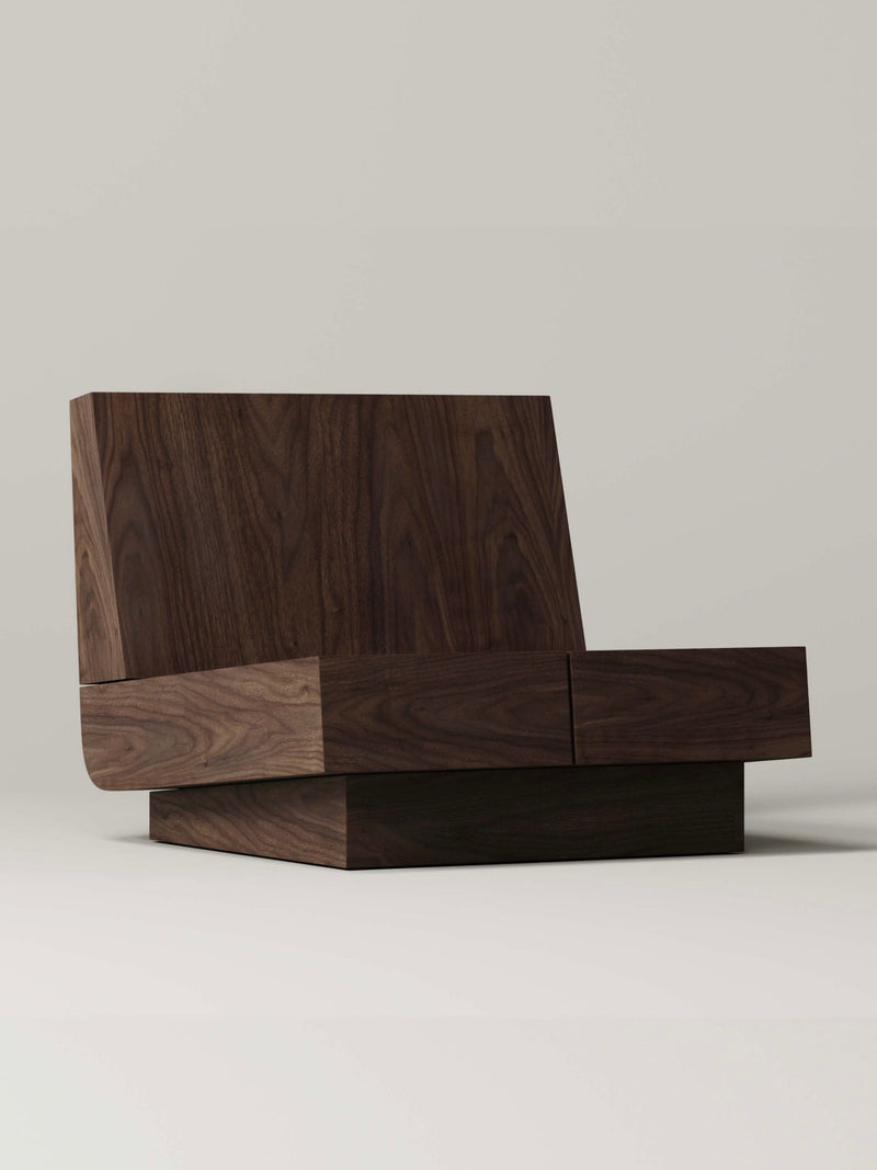 Modern walnut lounge chair with geometric angular design by Monolith