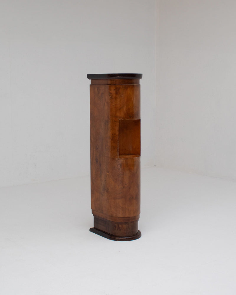 French Art Deco Walnut Pedestal with Open Display Niche, 1930s by Malata Antwerp | The Oblist