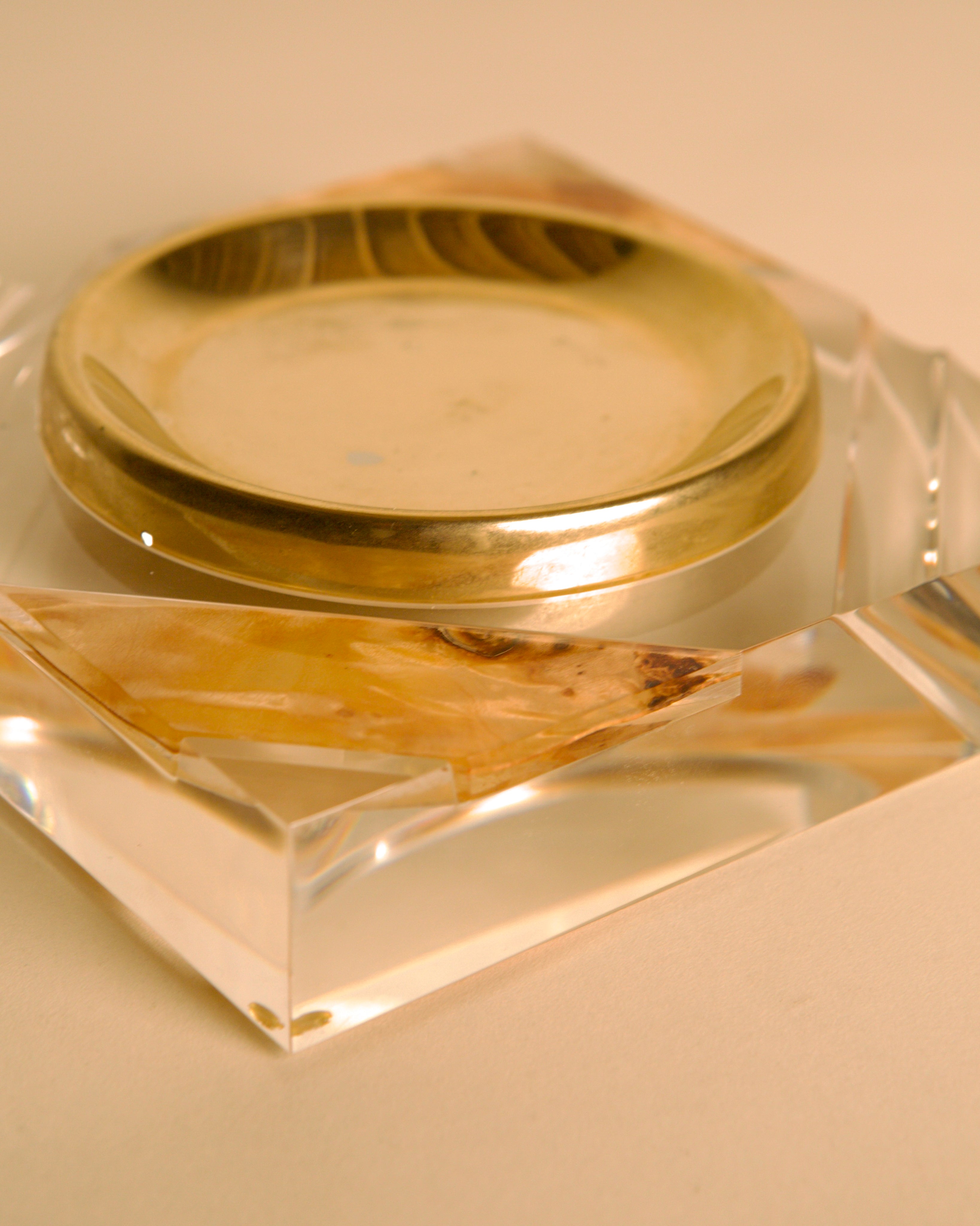 Italian Square Lucite and Brass Vide-Poche / Ashtray, 1970s — lifestyle setting