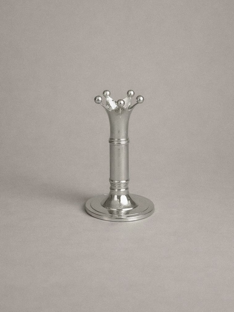 1960s Scandinavian Vintage Chrome Crown Candlestick — side angle